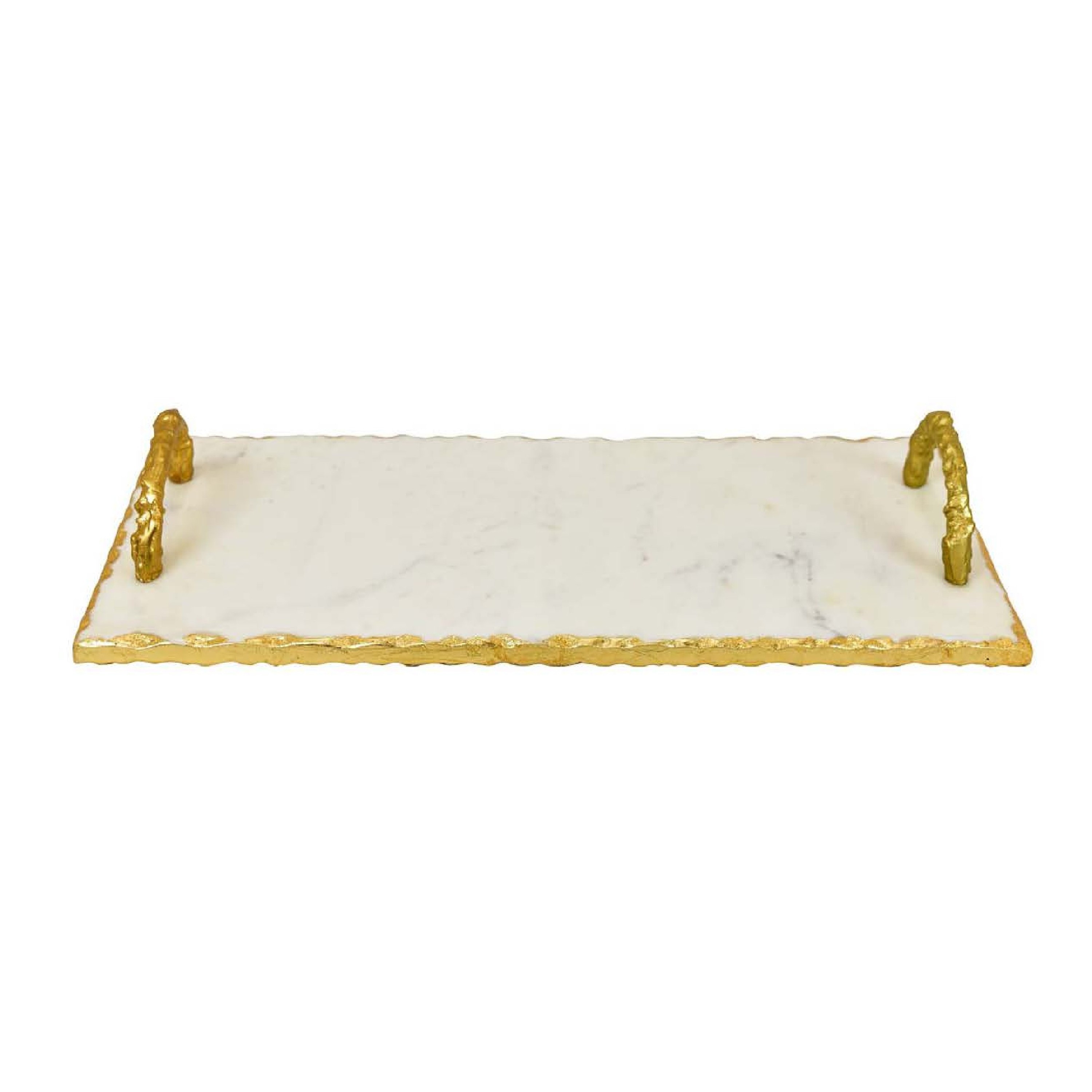 Benzara BM335045 3-in x 9-in White, Gold Rectangle Serving tray