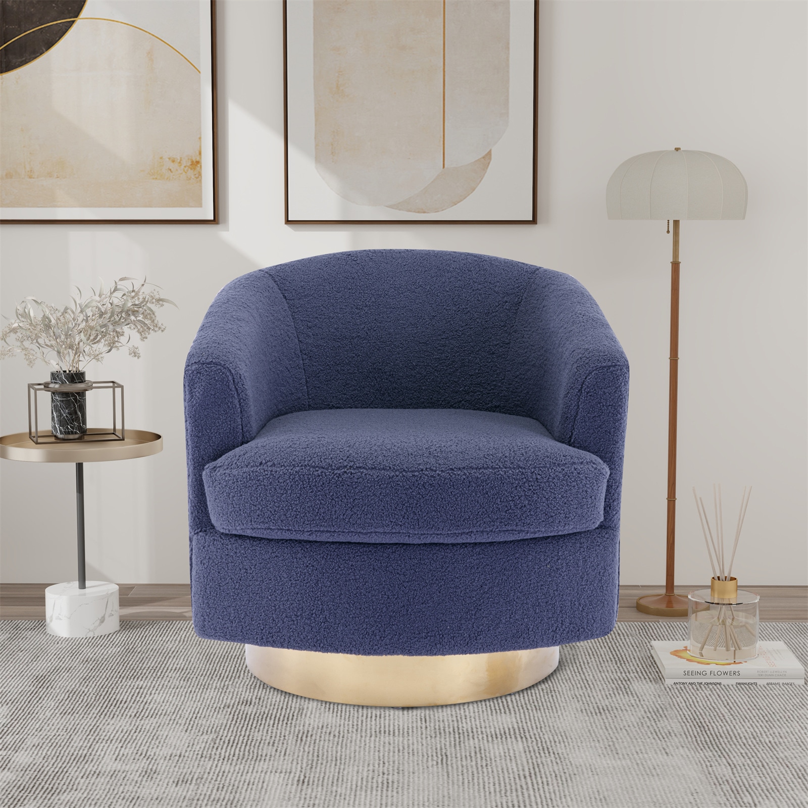 BESTCOSTY Modern Navy Swivel Accent Chair in the Chairs department at ...