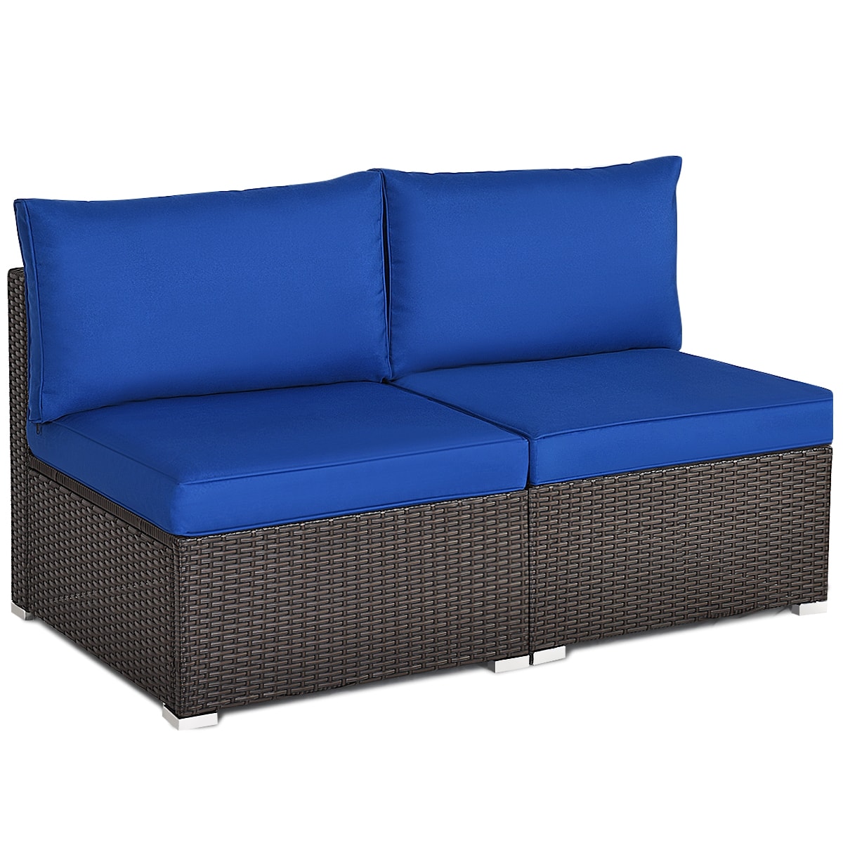 Ayelon CWS687NY Patio Rattan Armless Sofa Set 2 -Piece Wicker 2 Patio Sofa Conversation Set with Navy Cushions