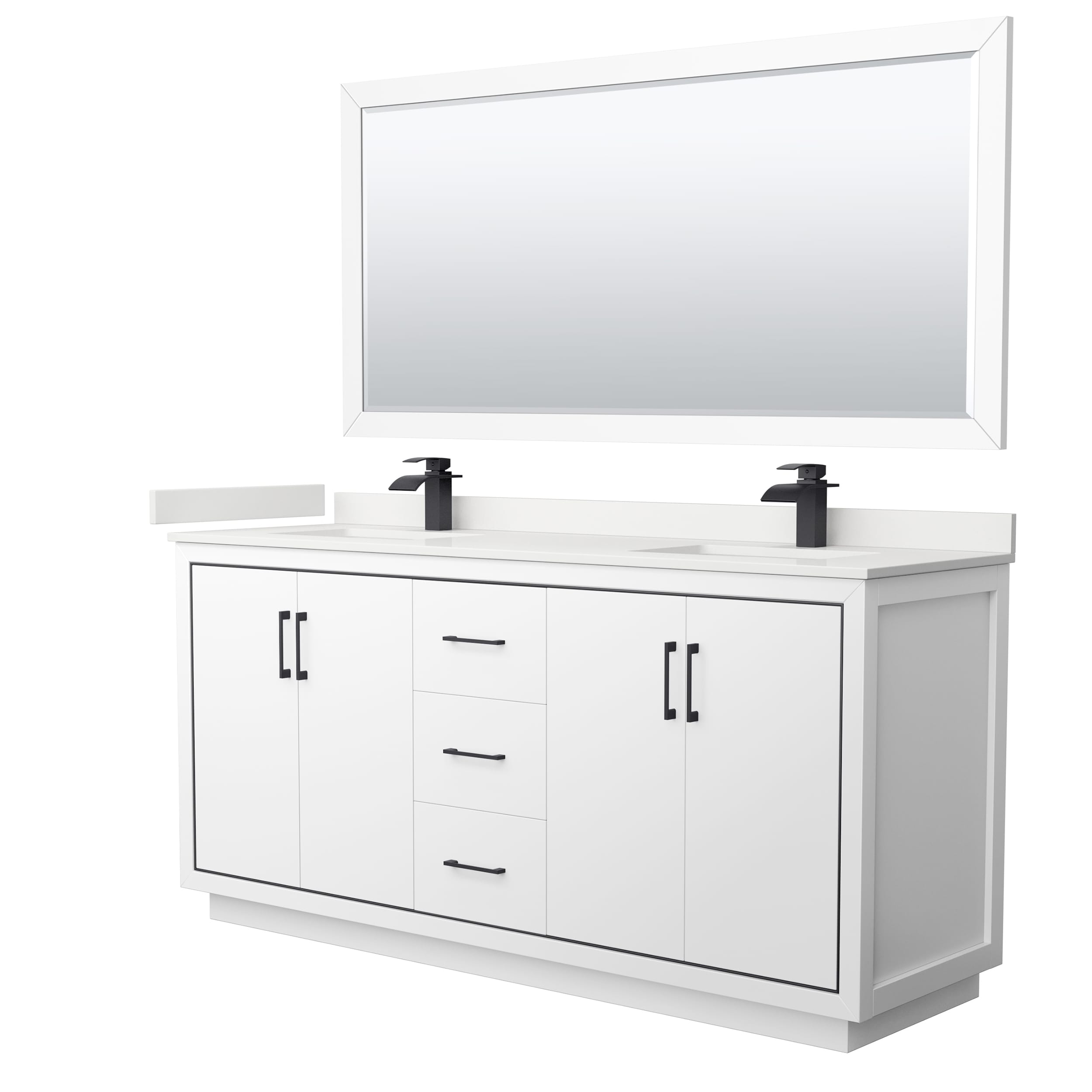 Wyndham Collection WCF111172DWBWQUNSM70 Icon 72-in White Undermount Double Sink Bathroom Vanity with White Quartz Top (Mirror Included)