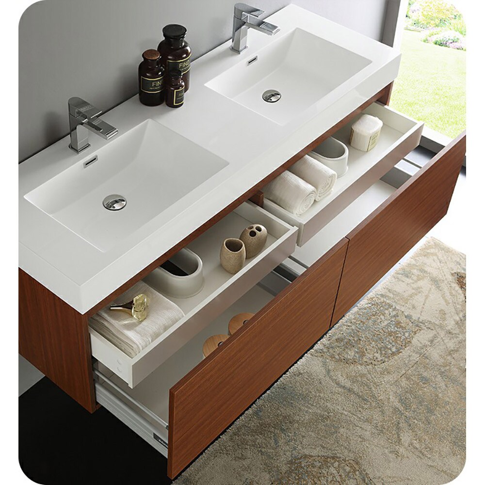 Fresca Mezzo 60-in Teak- Dbl Floating Bathroom Vanity Base Cabinet ...