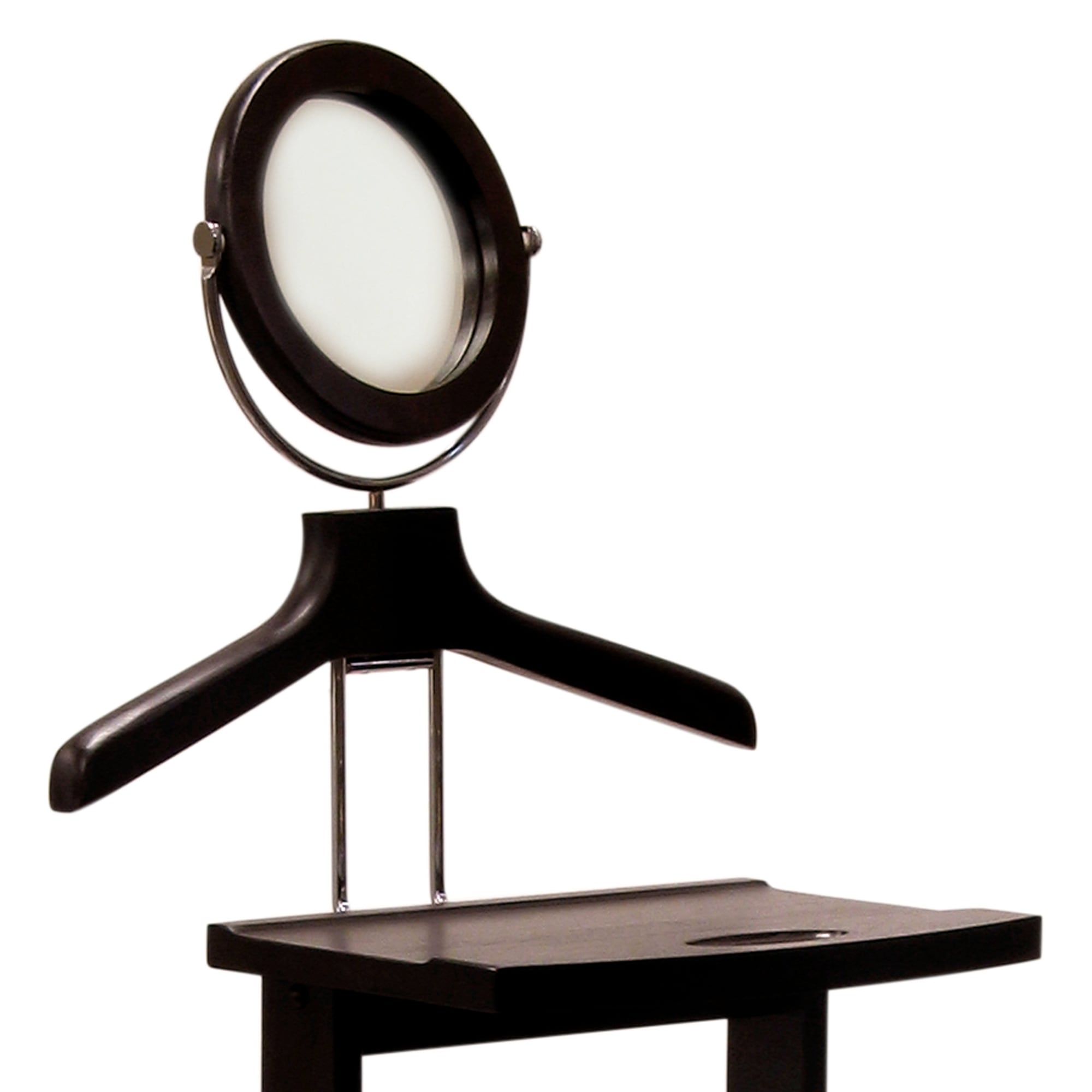 Espresso Brown Wood Valet Stand with Mirror and Storage