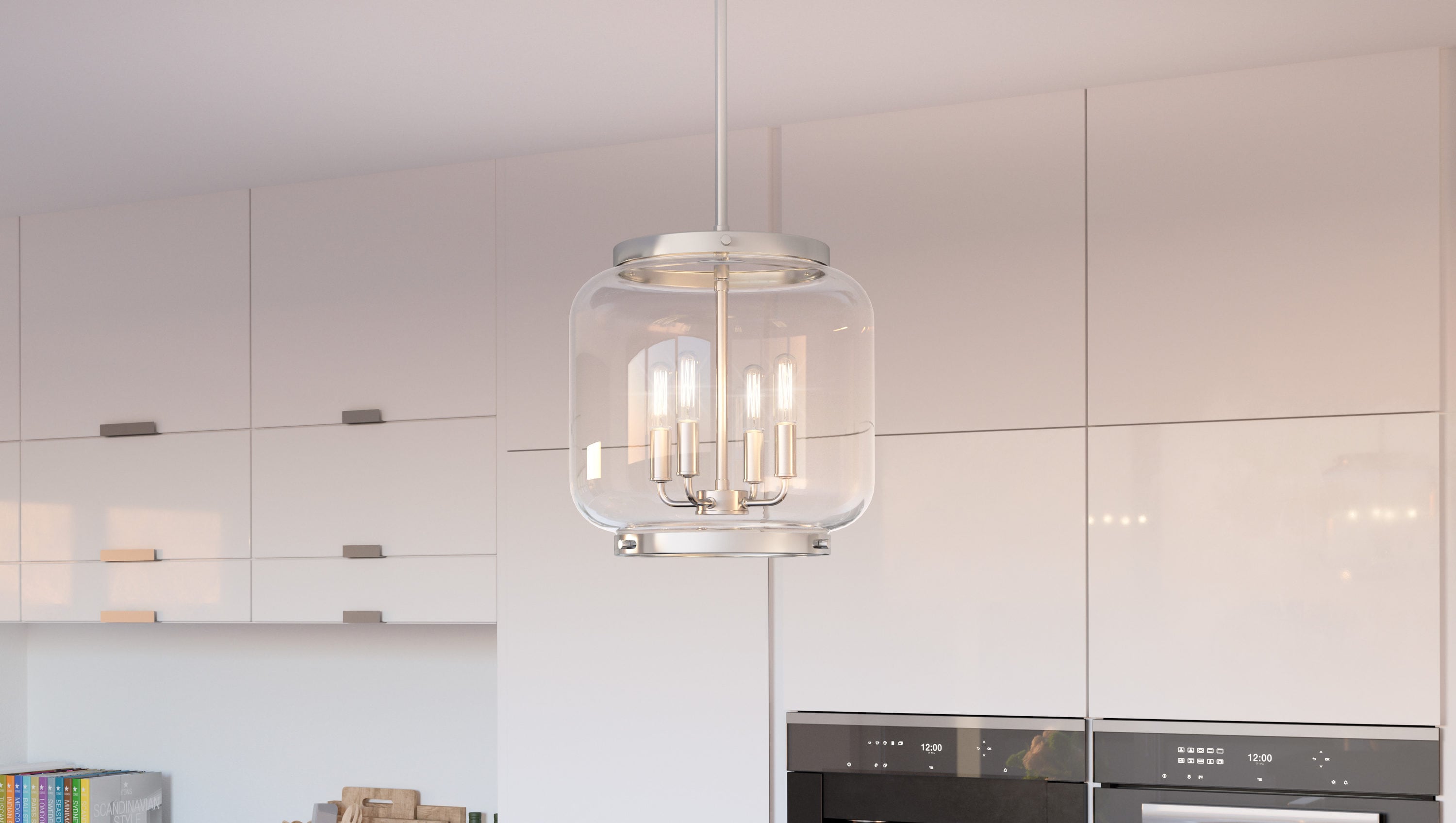 Polished Nickel Glass Drum Mini Pendant Light