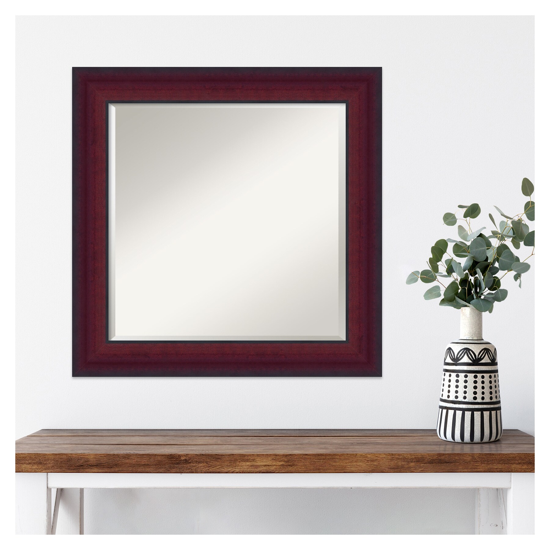 Canterbury Cherry 25" Square Wood Framed Wall Mirror