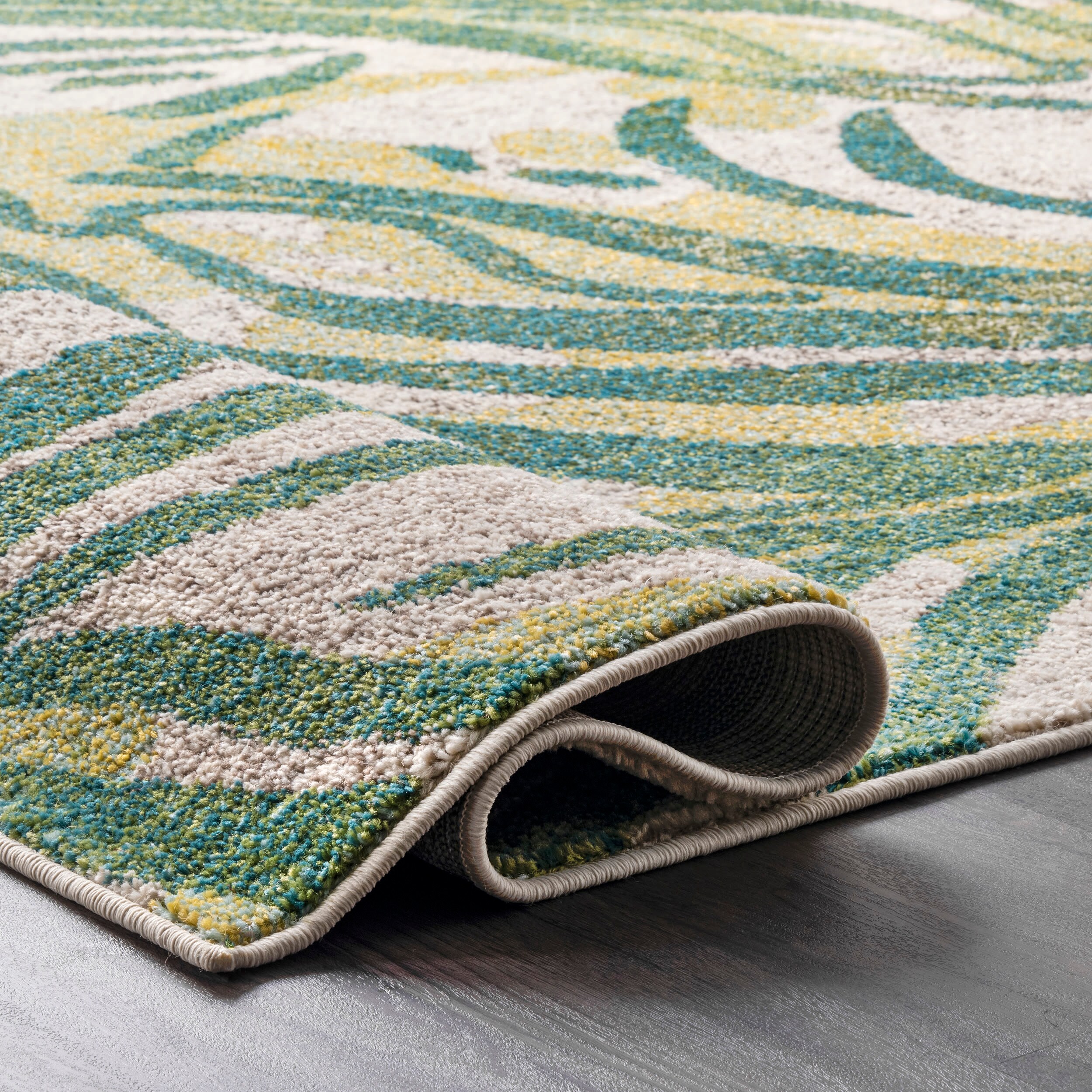 Green Floral Synthetic Easy Care Area Rug, 3' x 5'
