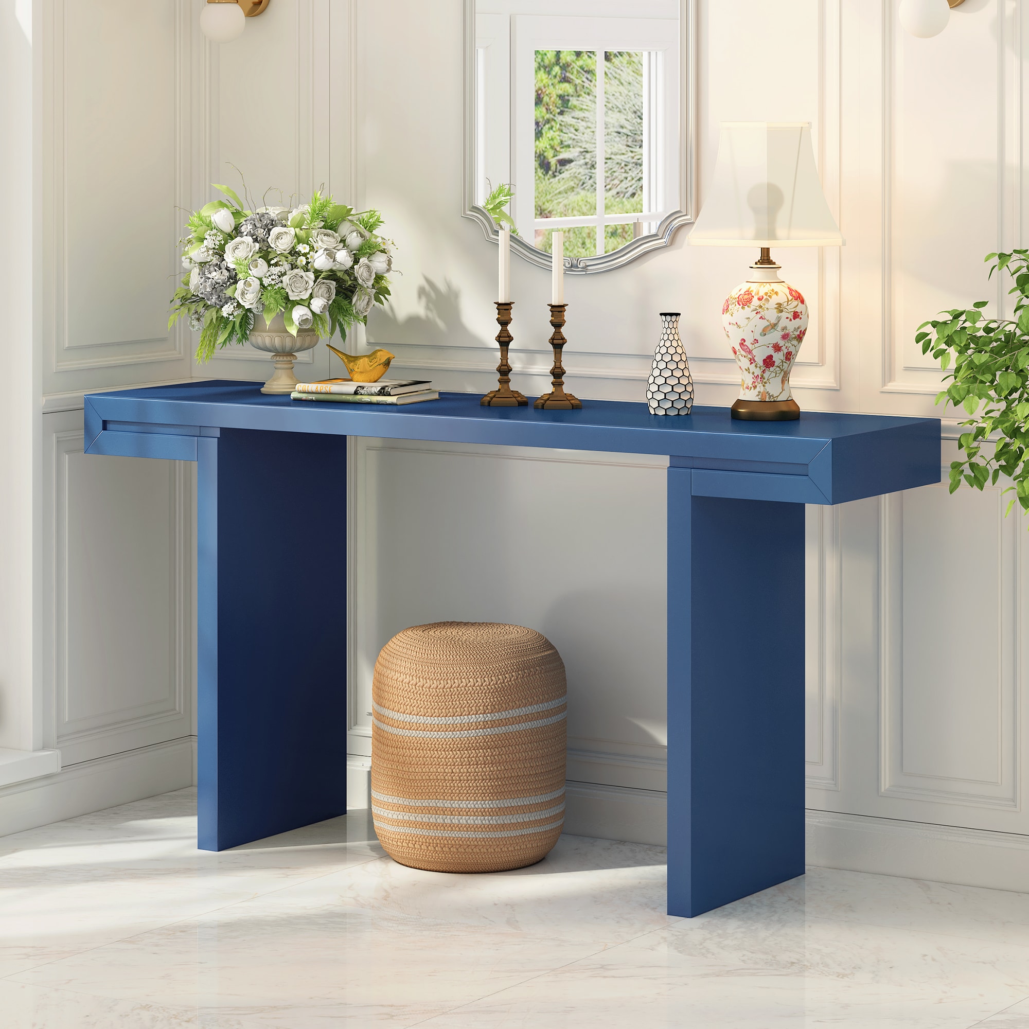 Large 60 Inch Console Table with Geometric Clean Lines Design Stylish Entryway Table with Painted Finish and Adjustable Feet Suitable for Living Room Entryway Hallway