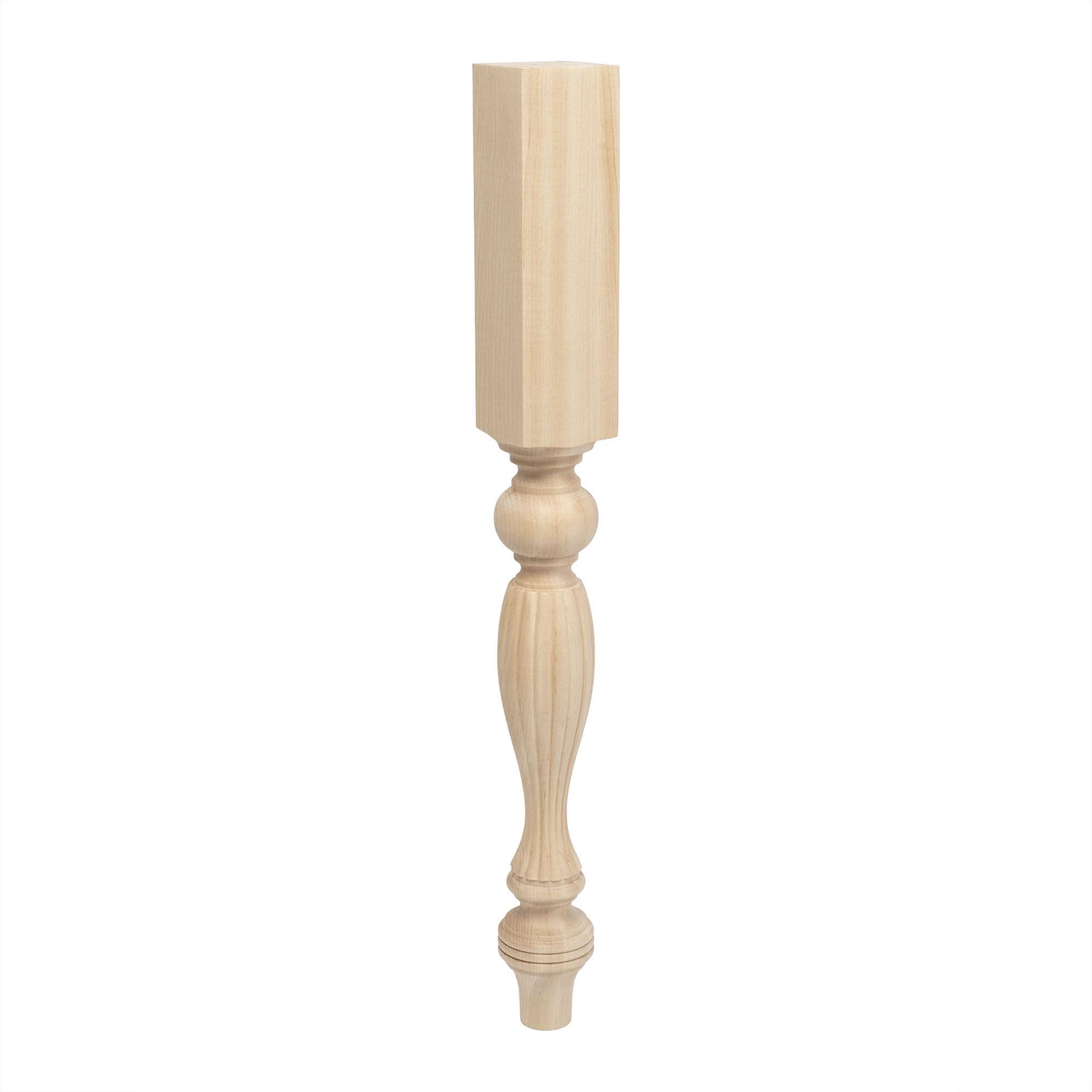 Unfinished Hard Maple French Kitchen Island Leg, 35.25"