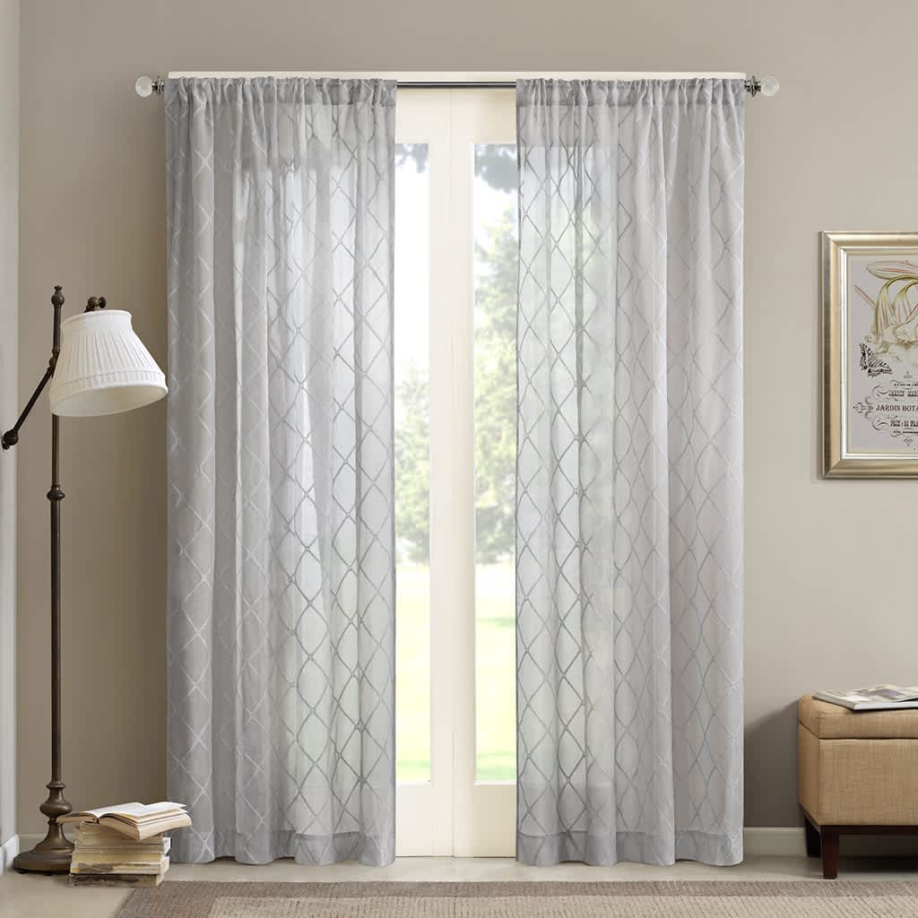 Vynxaria LESX0185-DJCL-CP0104 50x95inch Diamond Sheer Window Curtain Panel 100 PolyesterOnly 1 Pc PanelGray