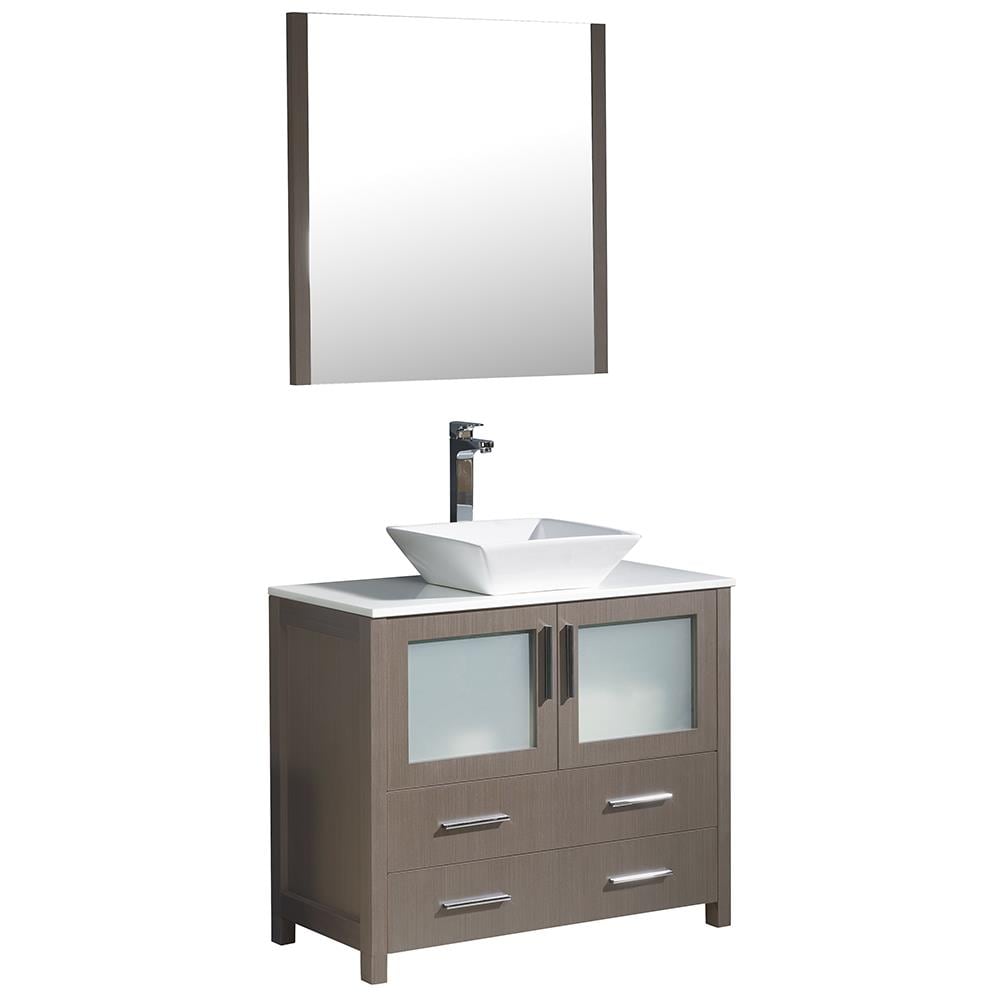 Fresca FVN6236GO-VSL Torino 36-in Gray Oak Single sink Bathroom Vanity with White Quartz Top (Mirror Included)