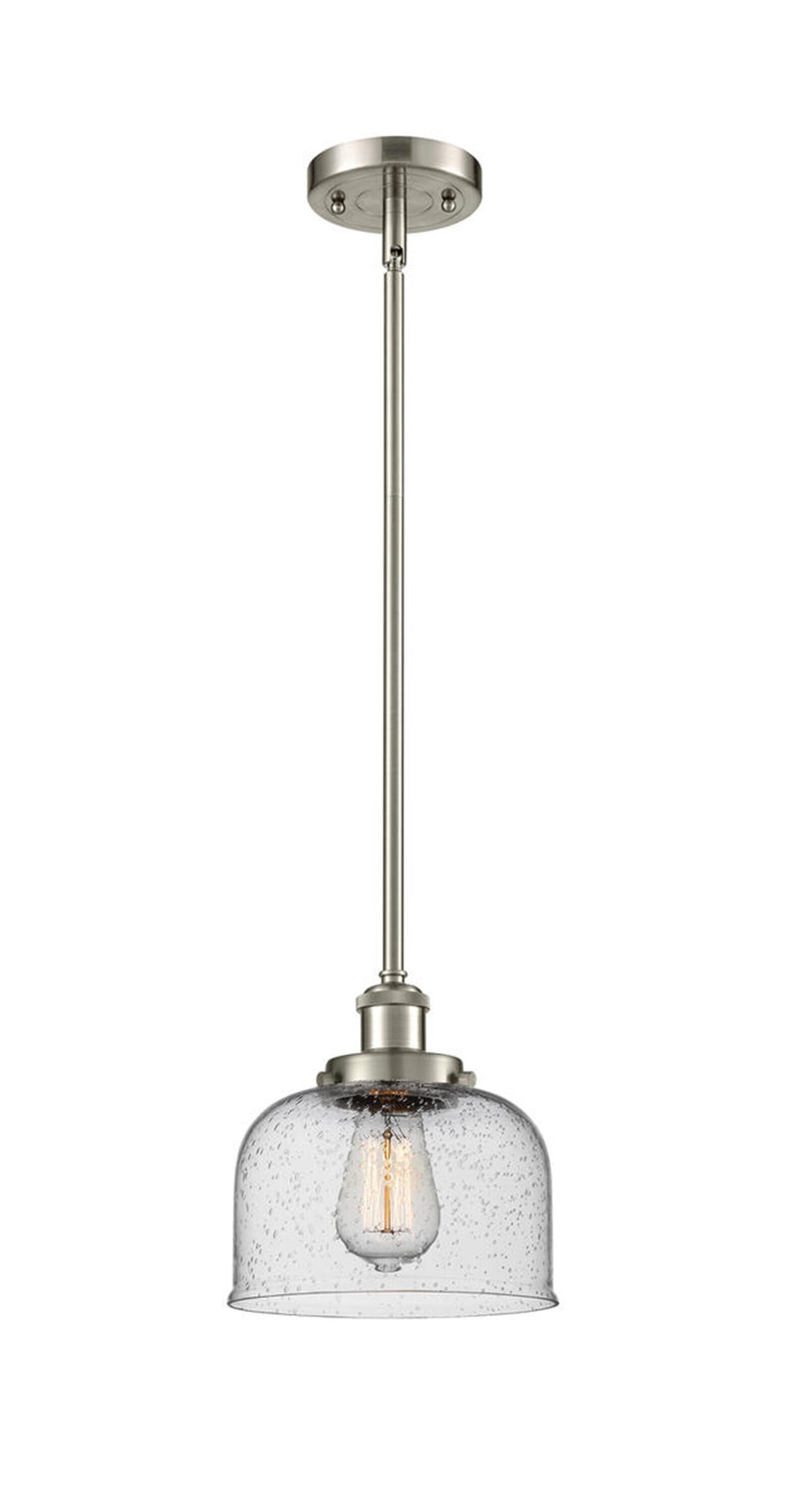 Innovations Lighting 916-1S-SN-G74 Bell Brushed Satin Nickel Industrial Seeded glass Bell Medium Hanging Pendant light