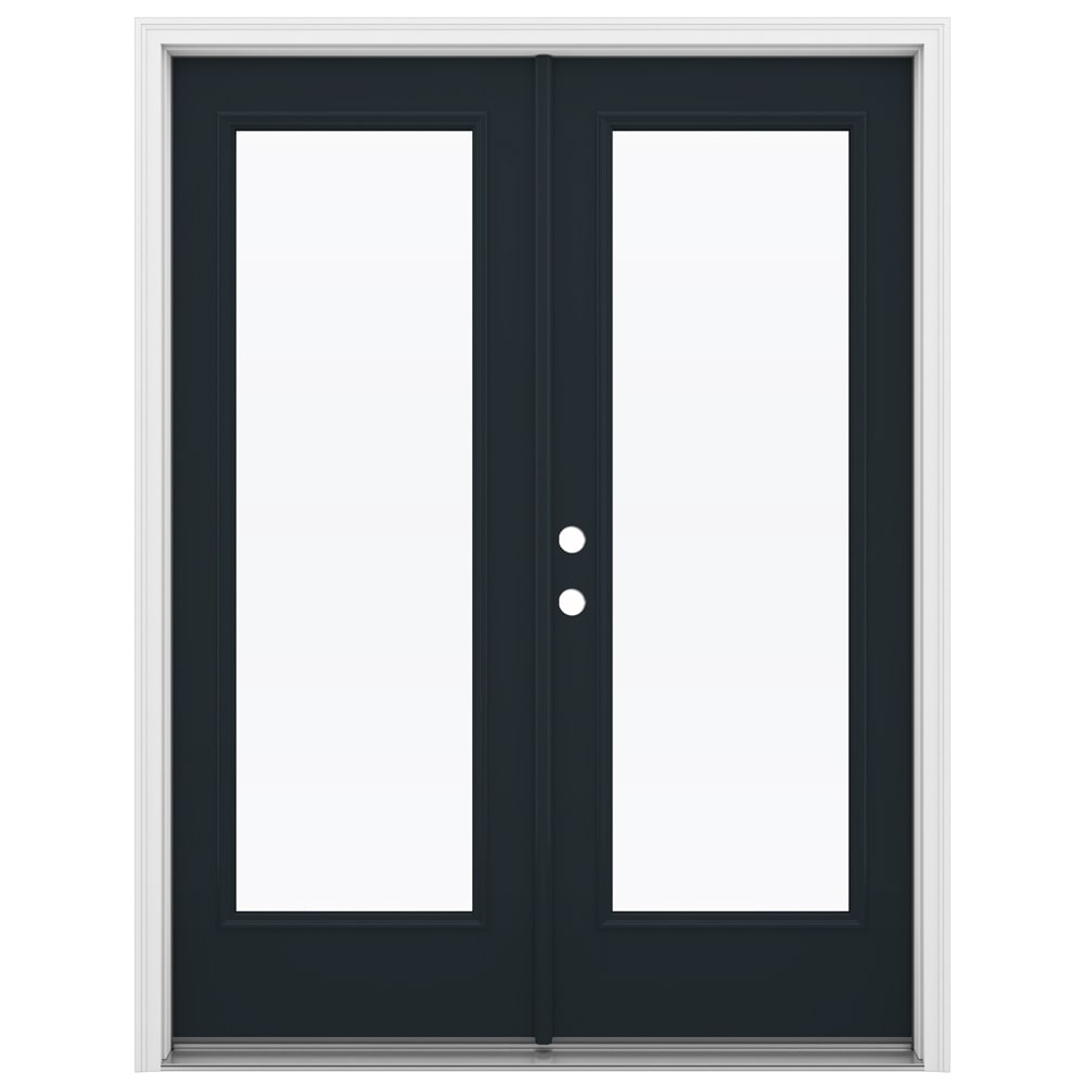 JELD-WEN LOWOLJW235000093 F-3500 60-in x 80-in x 4-9/16-in Jamb Low-E Clear glass , Black Fiberglass Right-hand inswing French Double Patio Door Brickmould Included