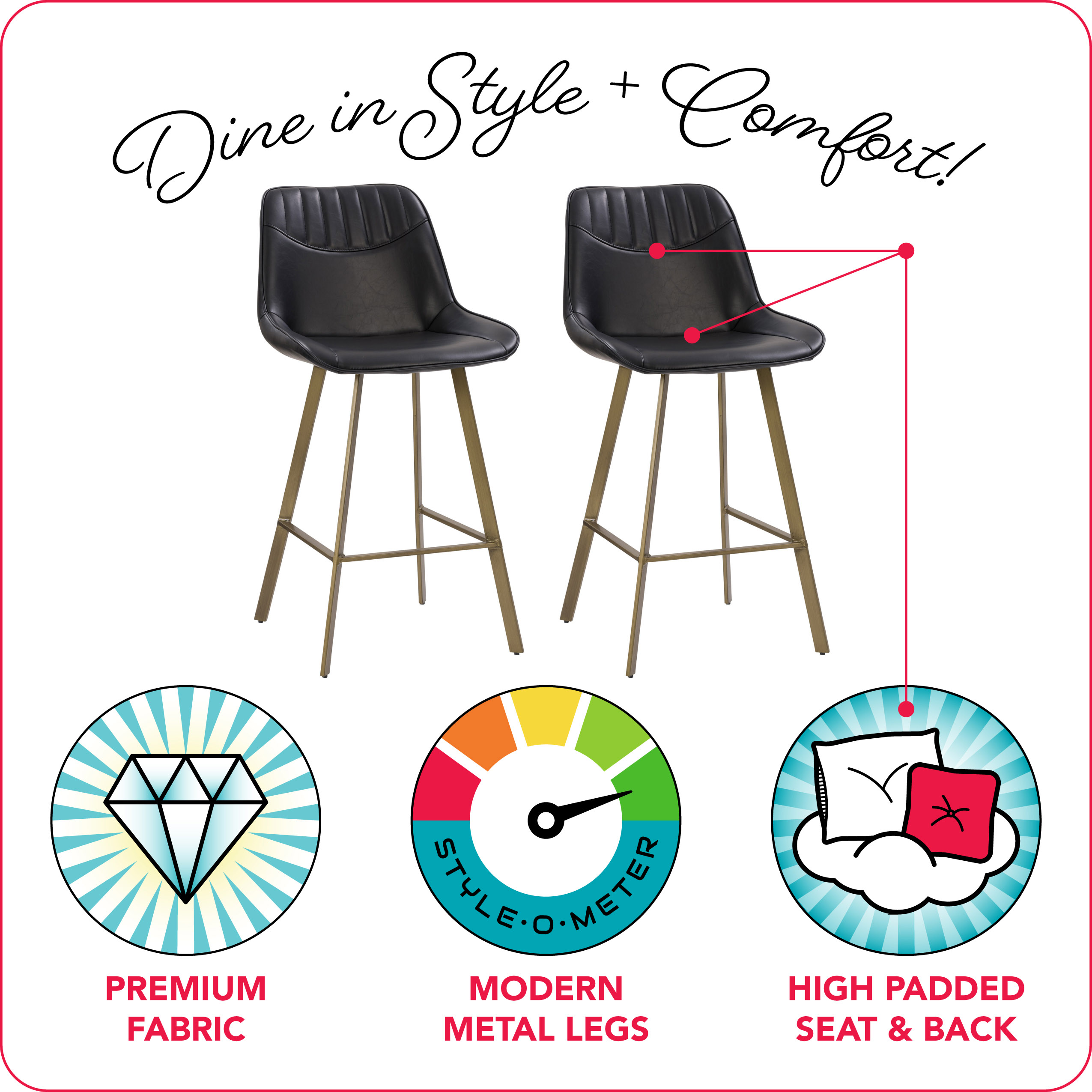 Blakeley Black Faux Leather & Metal 34" Modern Farmhouse Barstools - Set of 2