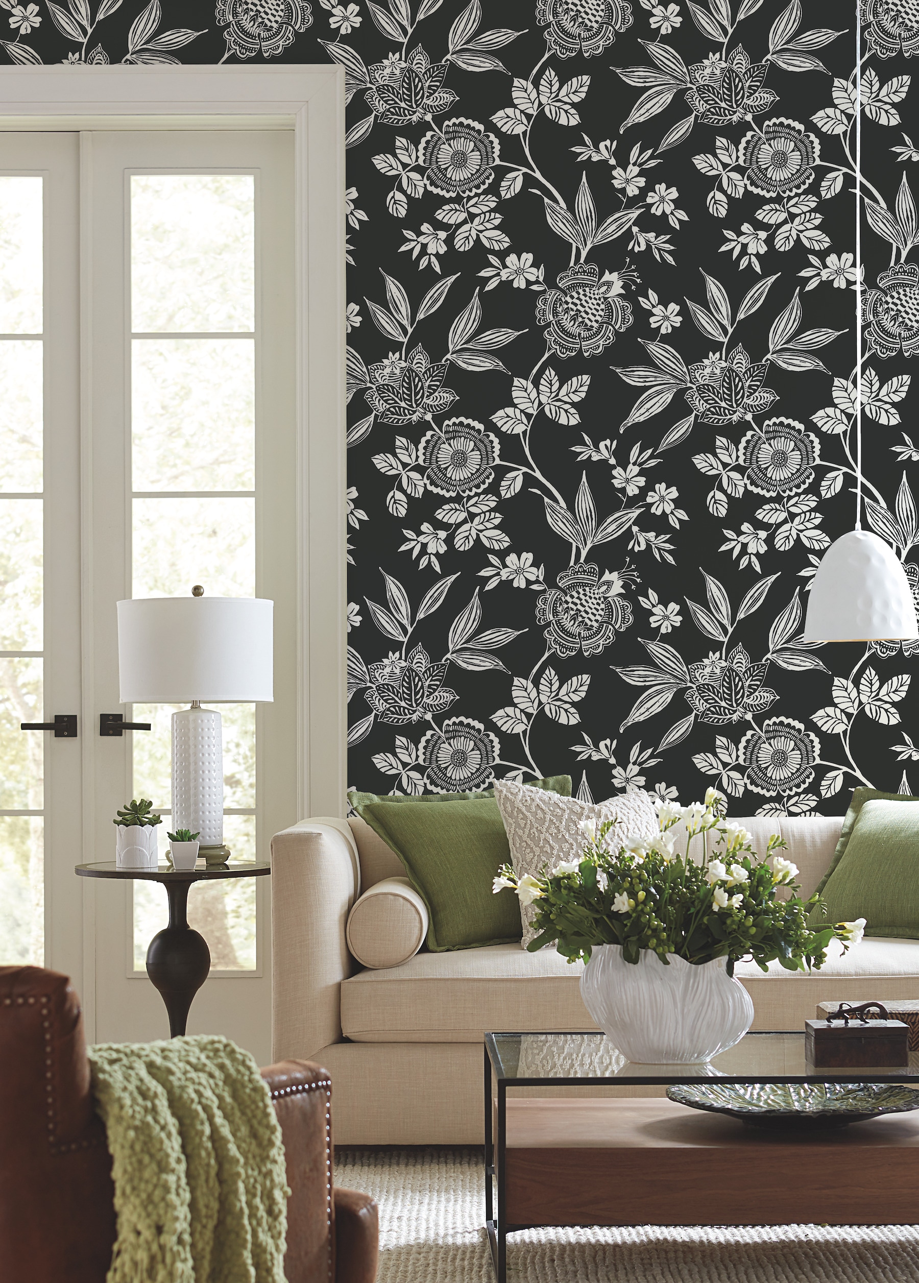 York Wallcoverings SS2557 Silhouettes 60.8-Sq. Feet White Non-woven Floral Unpasted Wallpaper