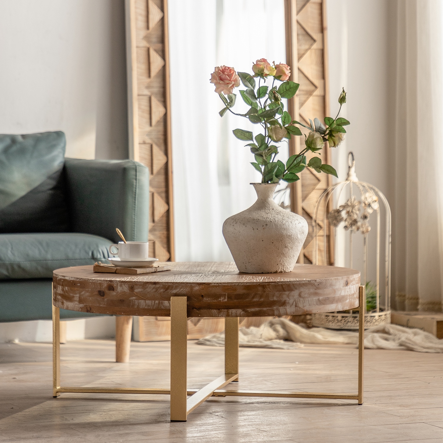 Bybafun YB9300038 Finished Fir Wood Modern Coffee Table