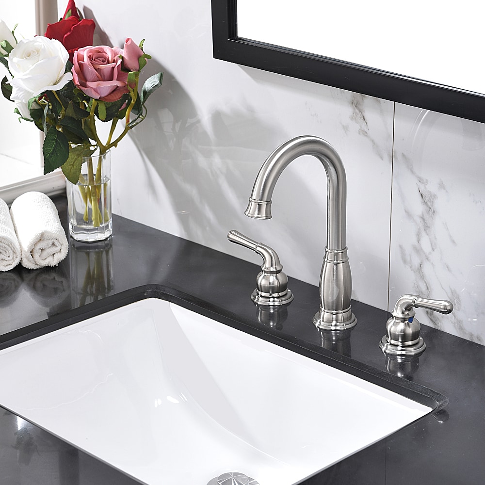 Satin Nickel 2-Handle Widespread Bathroom Faucet with Metal Drain