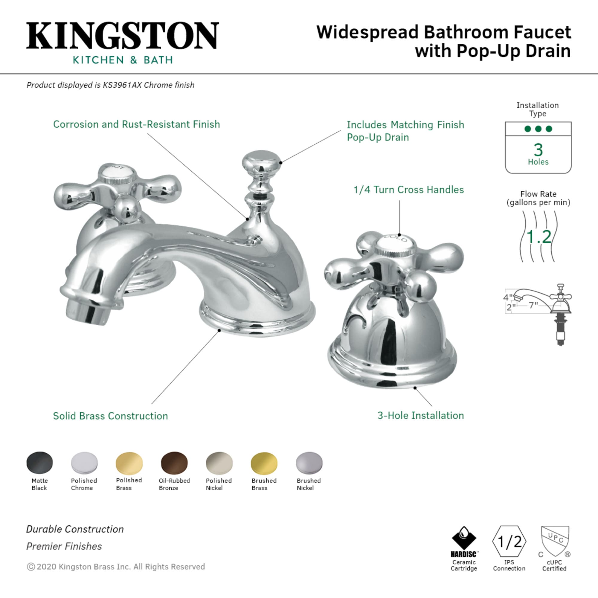 Kingston Brass WLKS3968AX Lavatory-Faucets - View #2