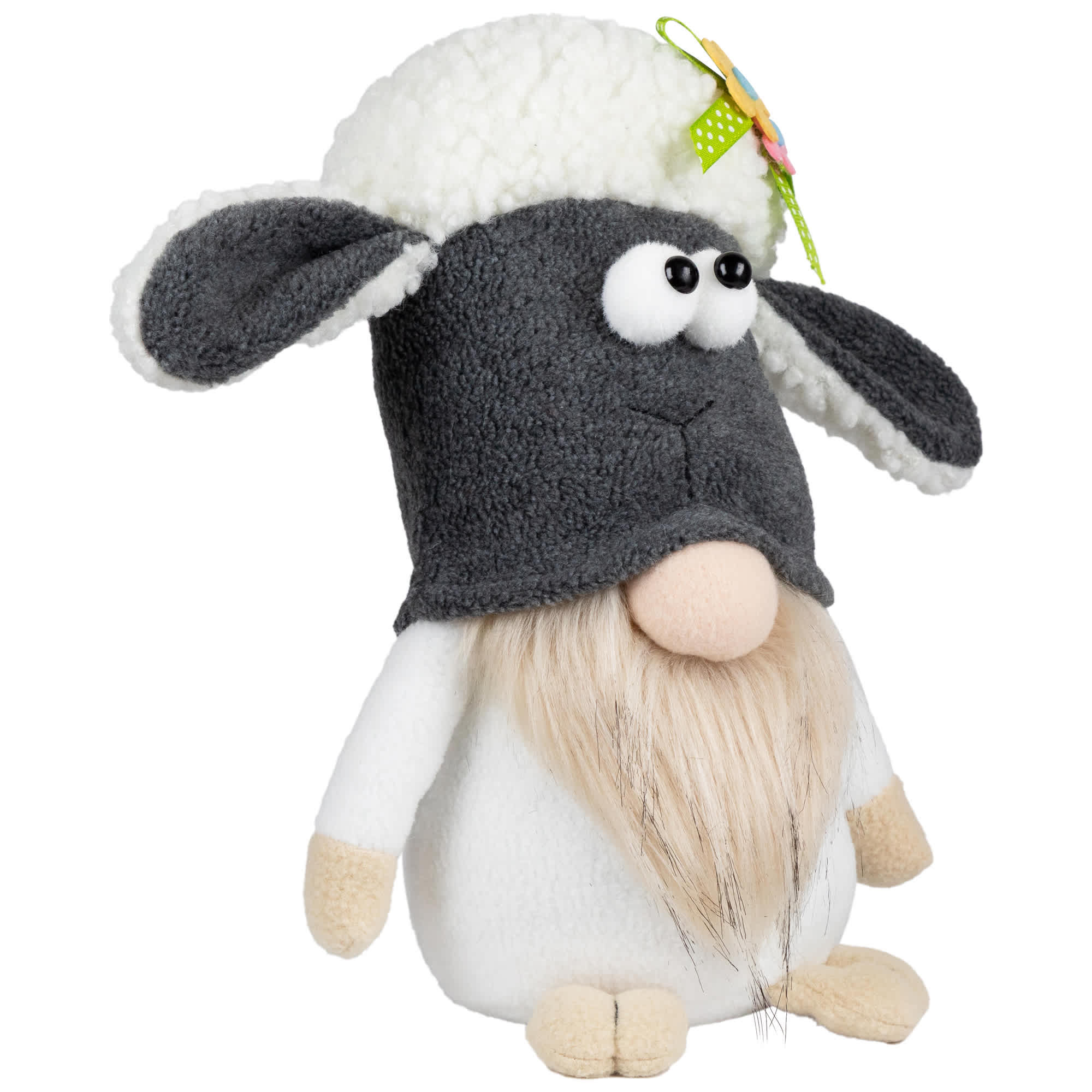 Northlight Plush Floral Sheep Gnome Easter Decoration - 9 inch - White ...