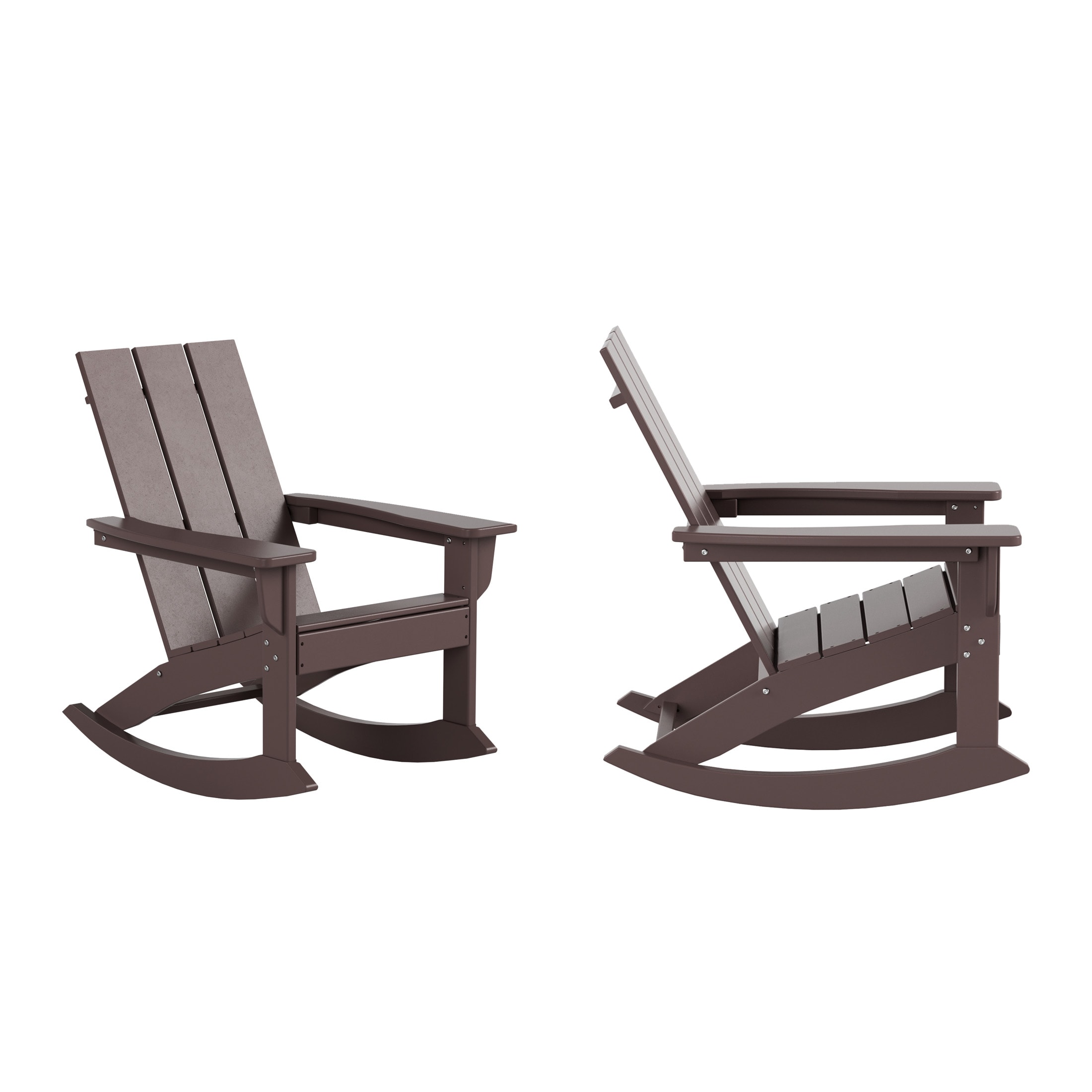 Westin Furniture OP5002-DB-2 Shoreside Set of 2 Dark Brown HDPE Frame Stationary Rocking Chair with Slat Seat