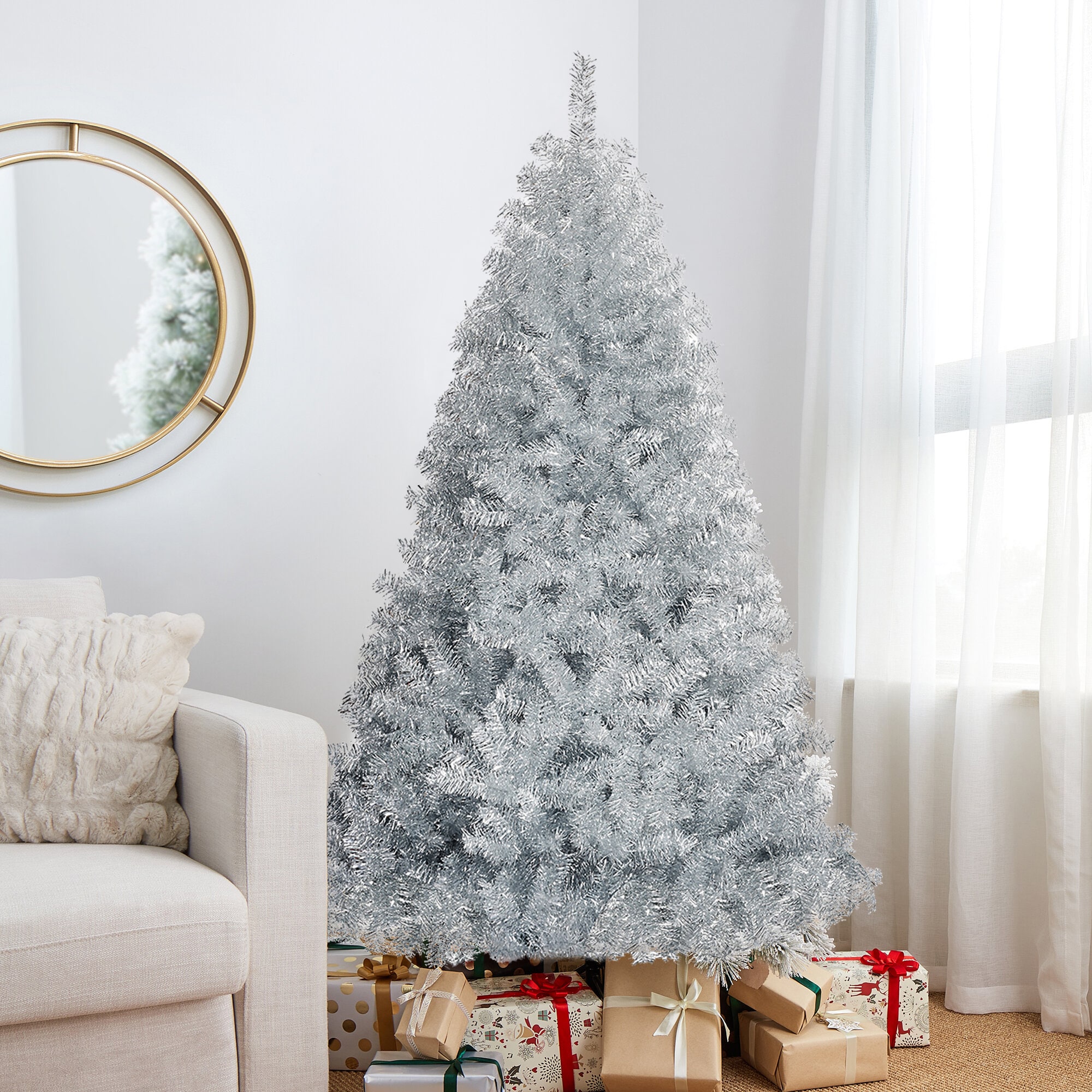 6ft Silver Tinsel Artificial Christmas Tree with Metal Stand