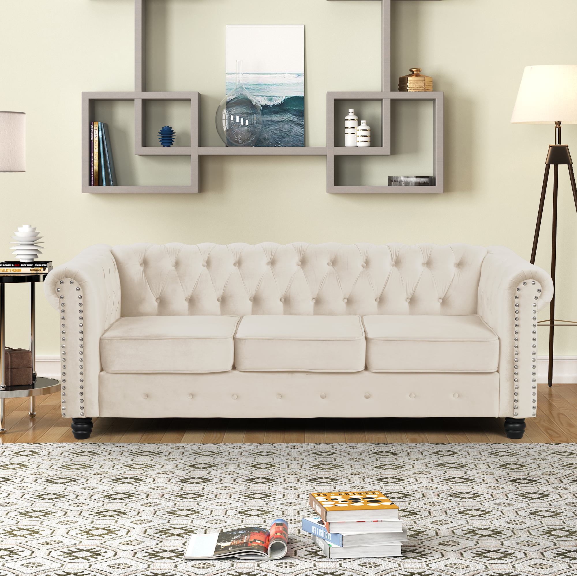 FARATI 8712-BEIGE-3 82-in Modern Off-white Sofa