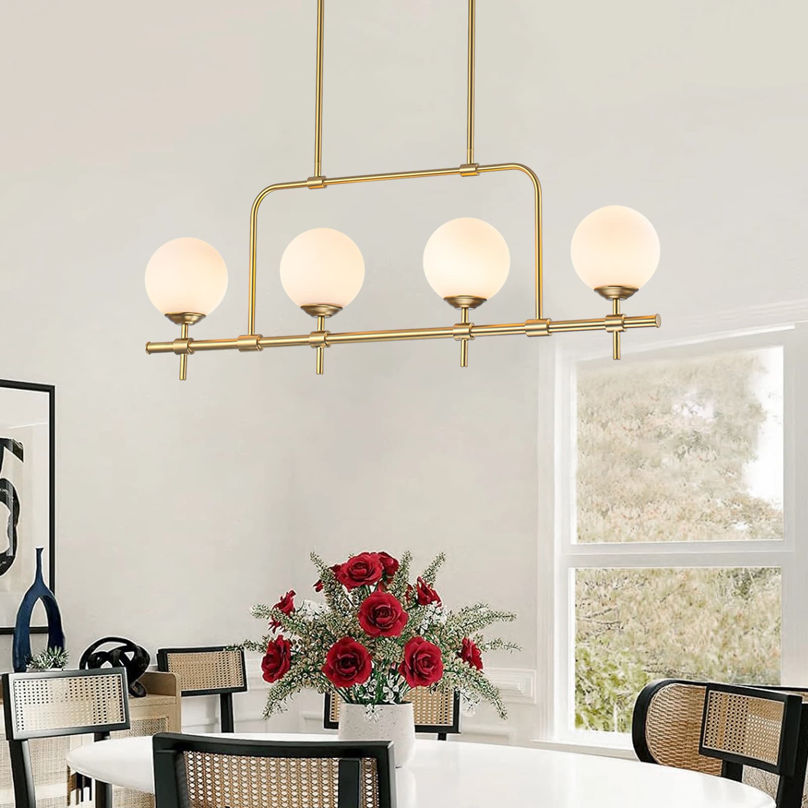 EDISLIVE Y81010000050608 4 -Light Gold Industrial Opal glass Linear Large Hanging Kitchen island light