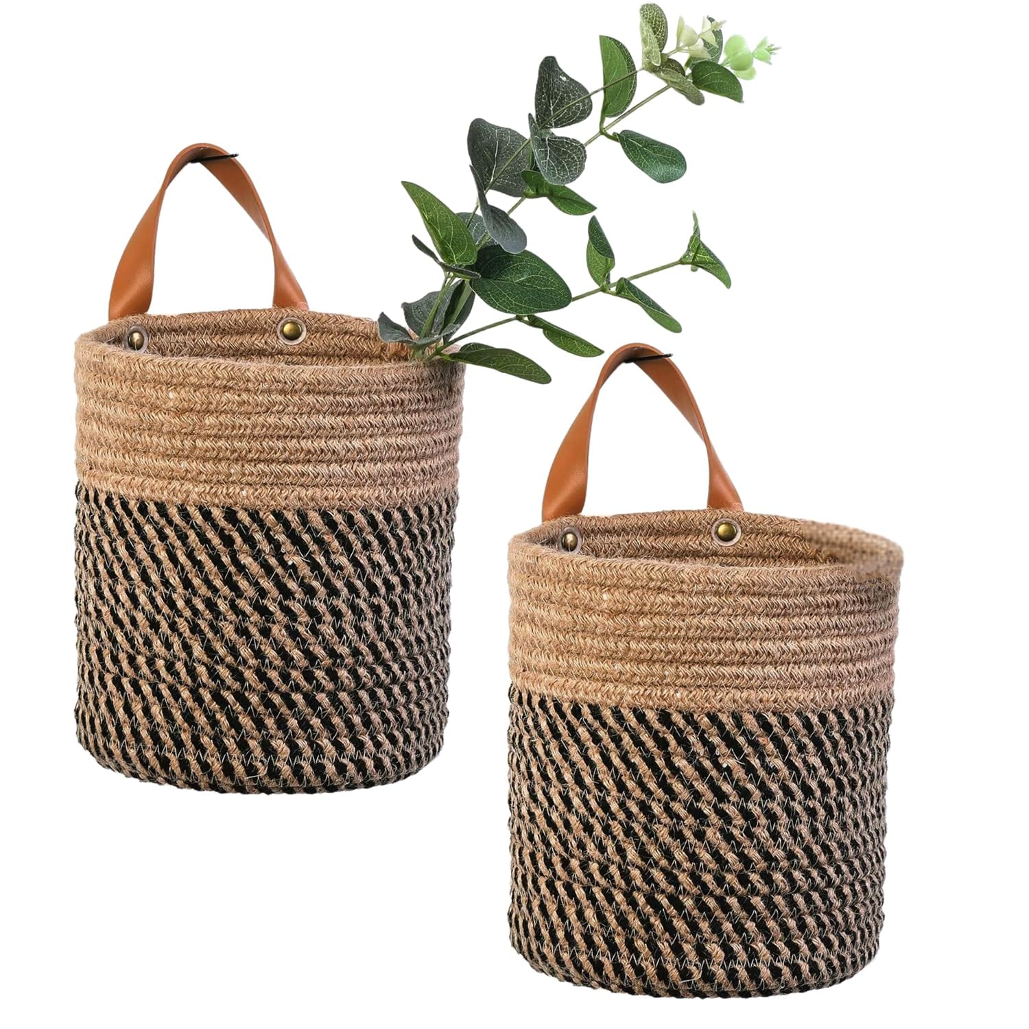 AKSCYZM Small Hanging Baskets Cotton Rope Wall Basket with Handle 6.3 by 7 Inches Woven Plant Basket Storage Bin Closet Organizer Set of Two #LAK0819K1473