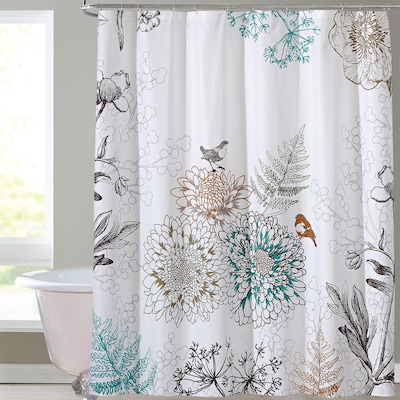 Polyester Fl Shower Curtain, Gray White And Teal Shower Curtain