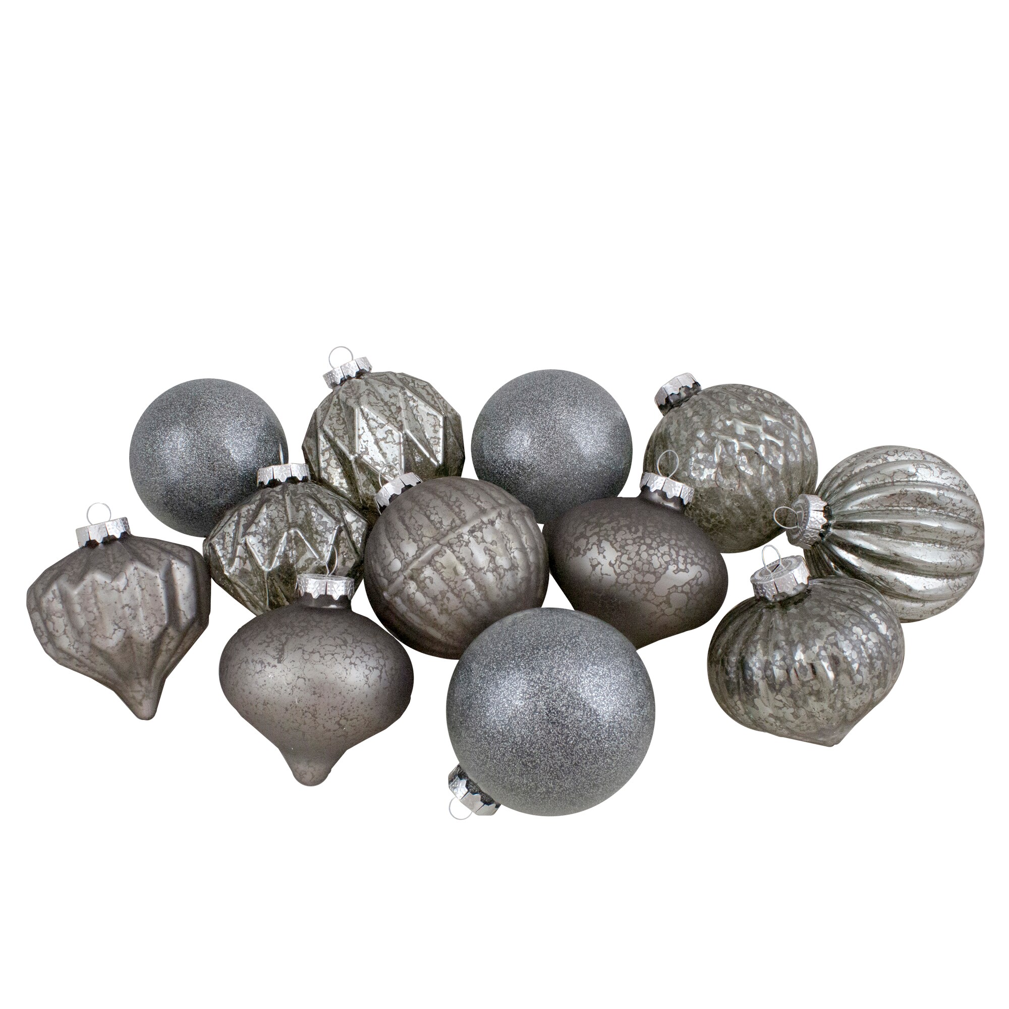 Northlight 34313351 12 -Pack Silver Finial Standard Indoor Ornament set