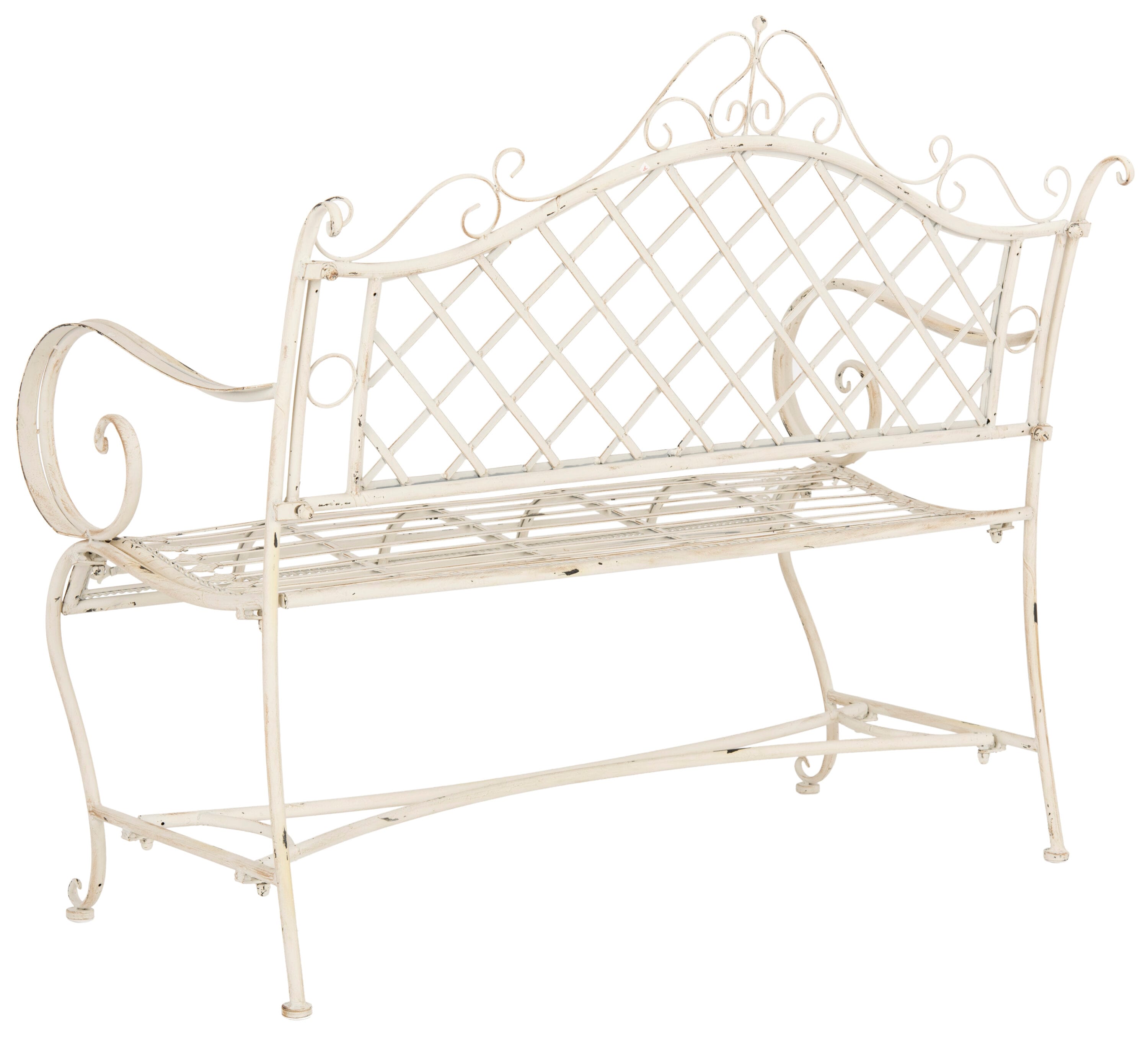 Charming Place de Vosges 46" Antique White Wrought Iron Garden Bench