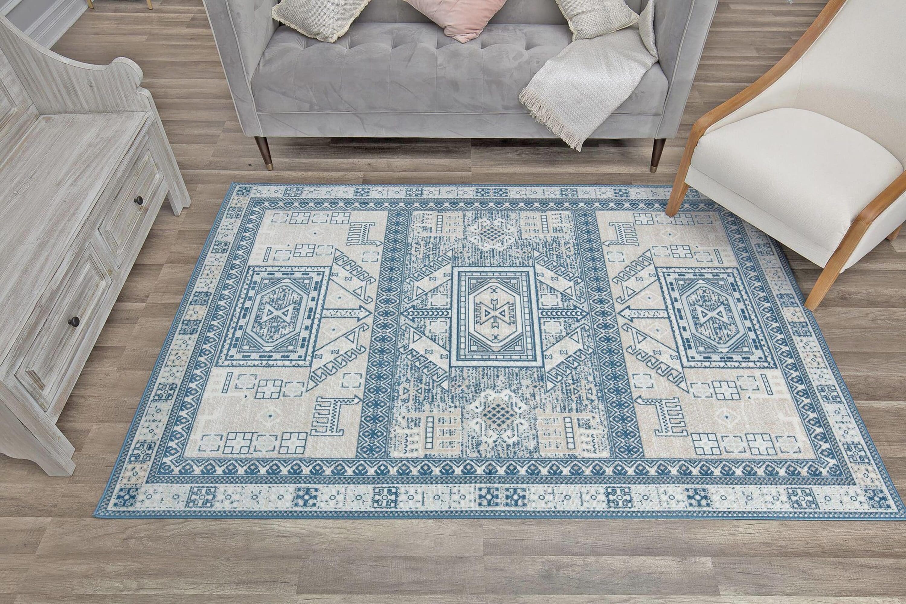 Rugs America Freya 5 x 7 Azure Indoor Distressed/Overdyed Farmhouse