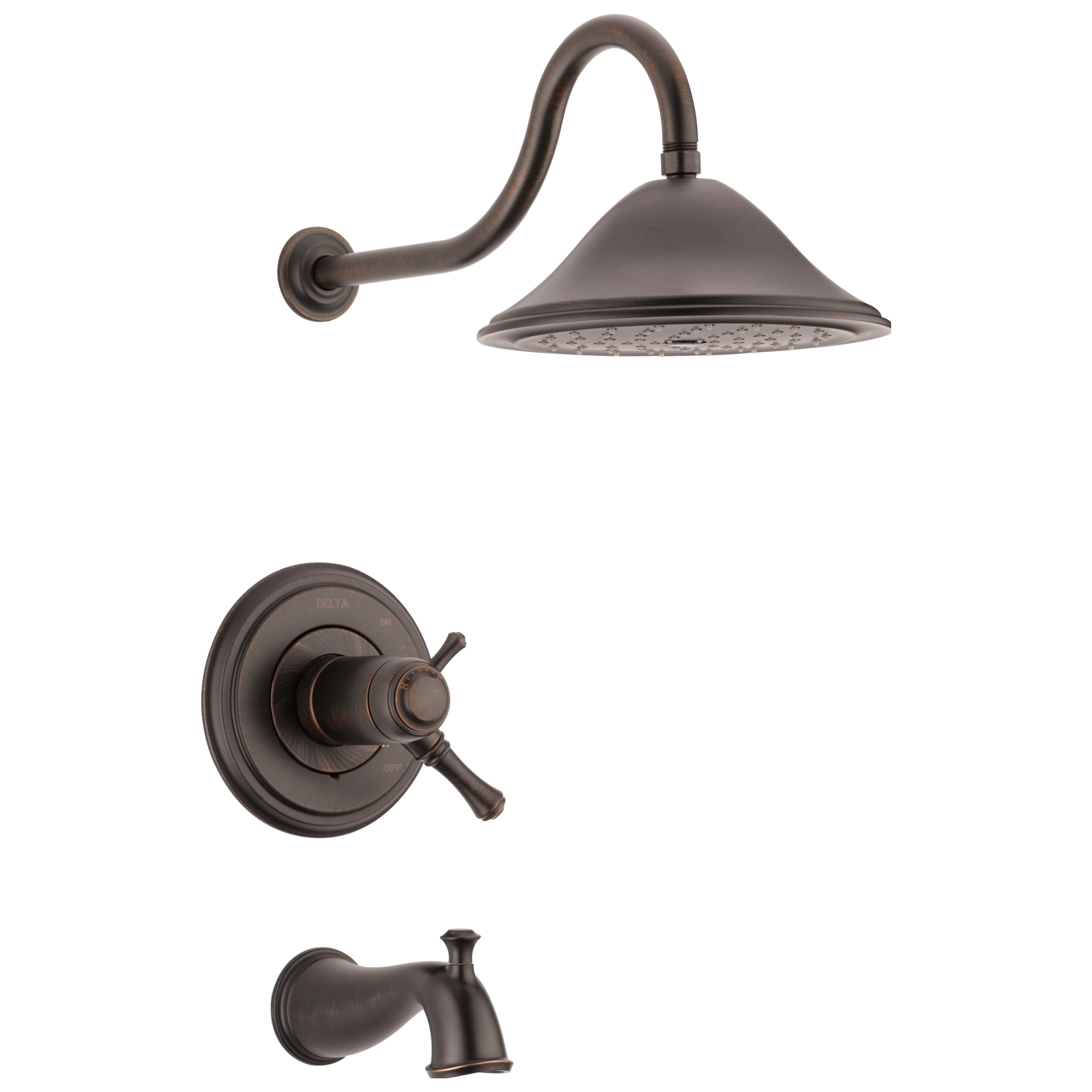Delta T17T497-RB Cassidy Thermostatic Venetian Bronze 2-handle Single function 9.3750-Inches Round Bathtub and shower Faucet