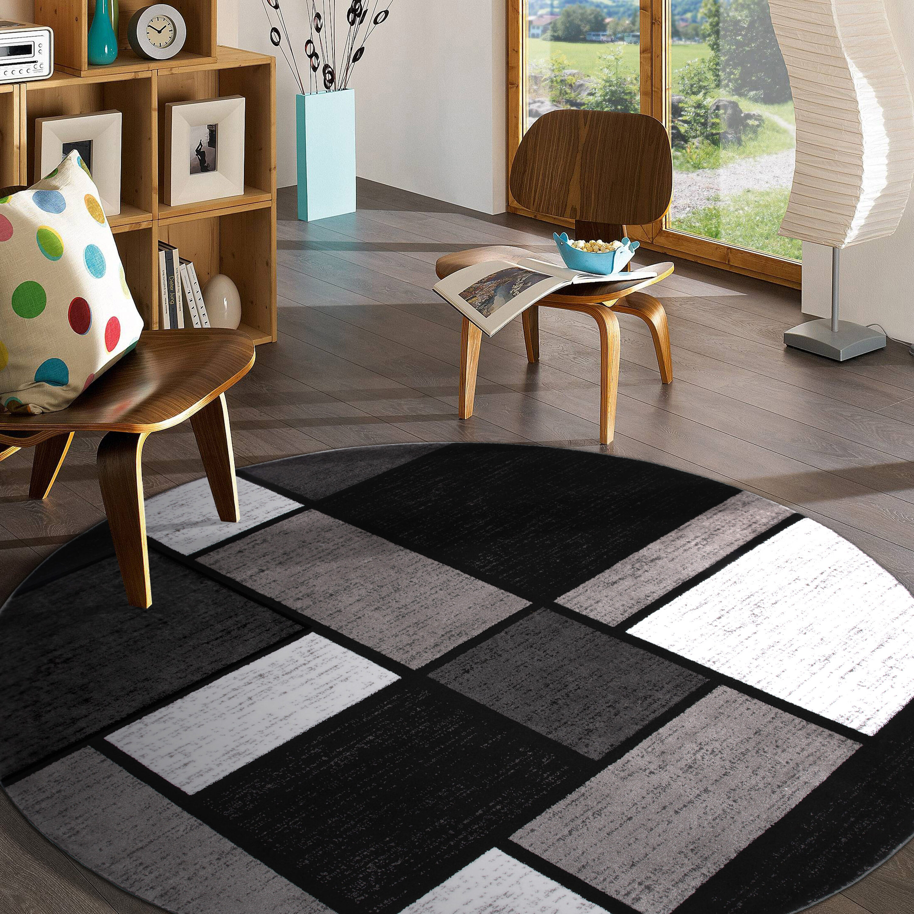 World Rug Gallery 106GRAY6RND Florence 6 x 6 (ft) Loomed Polypropylene Gray Round Indoor Geometric Mid-Century Modern Area rug