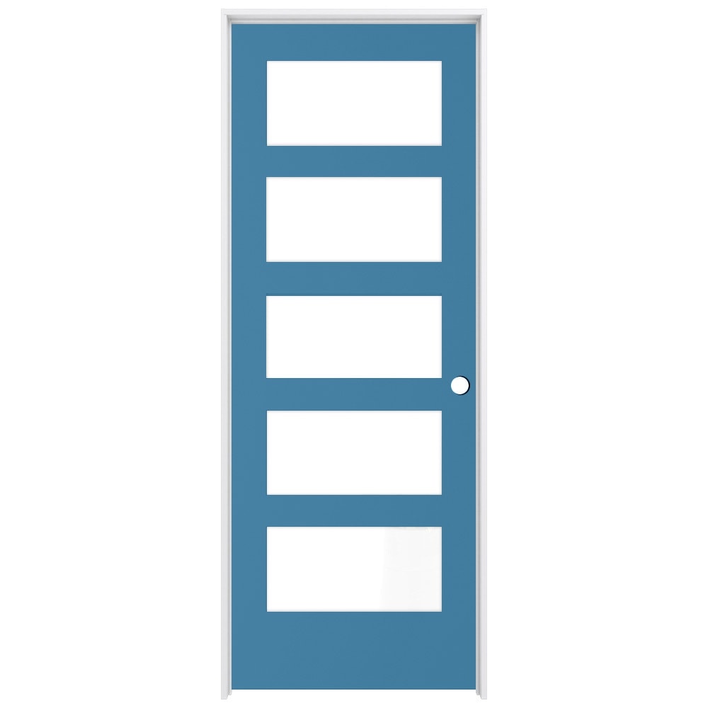RELIABILT LO1370606 36-in x 80-in Blue Heron Solid core 5-panel equal Frosted glass Left hand Smooth Prefinished Pine Wood Flat Jamb Single Prehung Interior Door