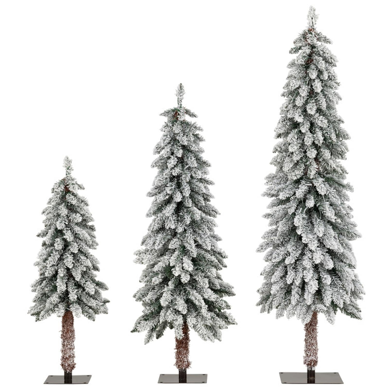 SUGIFT Set of 3 Artificial Christmas Trees 3-ft 4-ft 5-ft Snow-Flocked Branch Tips with 300 Multi-Color LED Lights Pre-Lit PVC Xmas Trees with Metal Bases and Gloves for Home Office Holiday Decor UL-Listed Adapter Perfect Indoor Holiday Trio