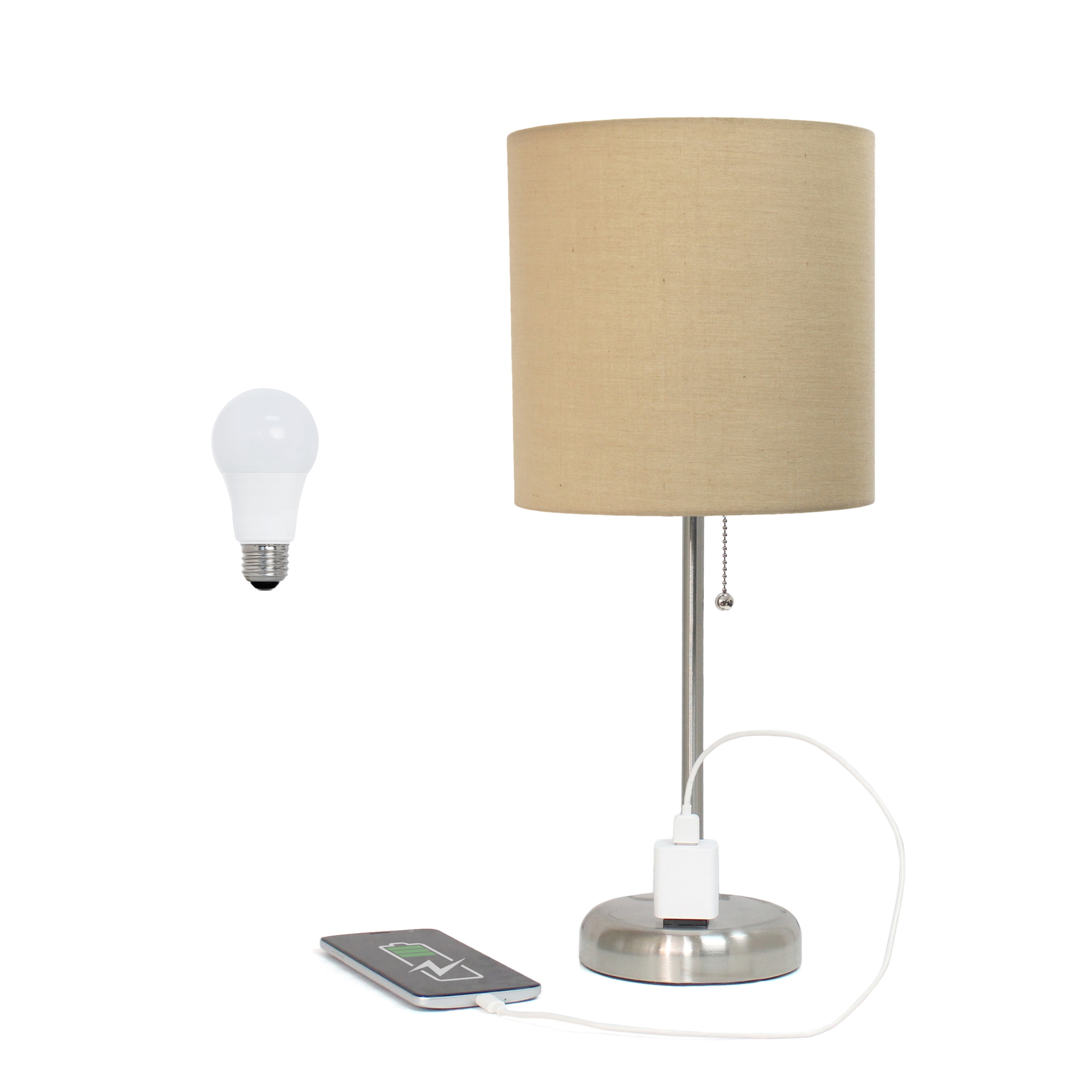 Creekwood Home CWT-2009-TN-LB Oslo 19.5-in Tan LED Pull-chain Table Lamp with Fabric Shade