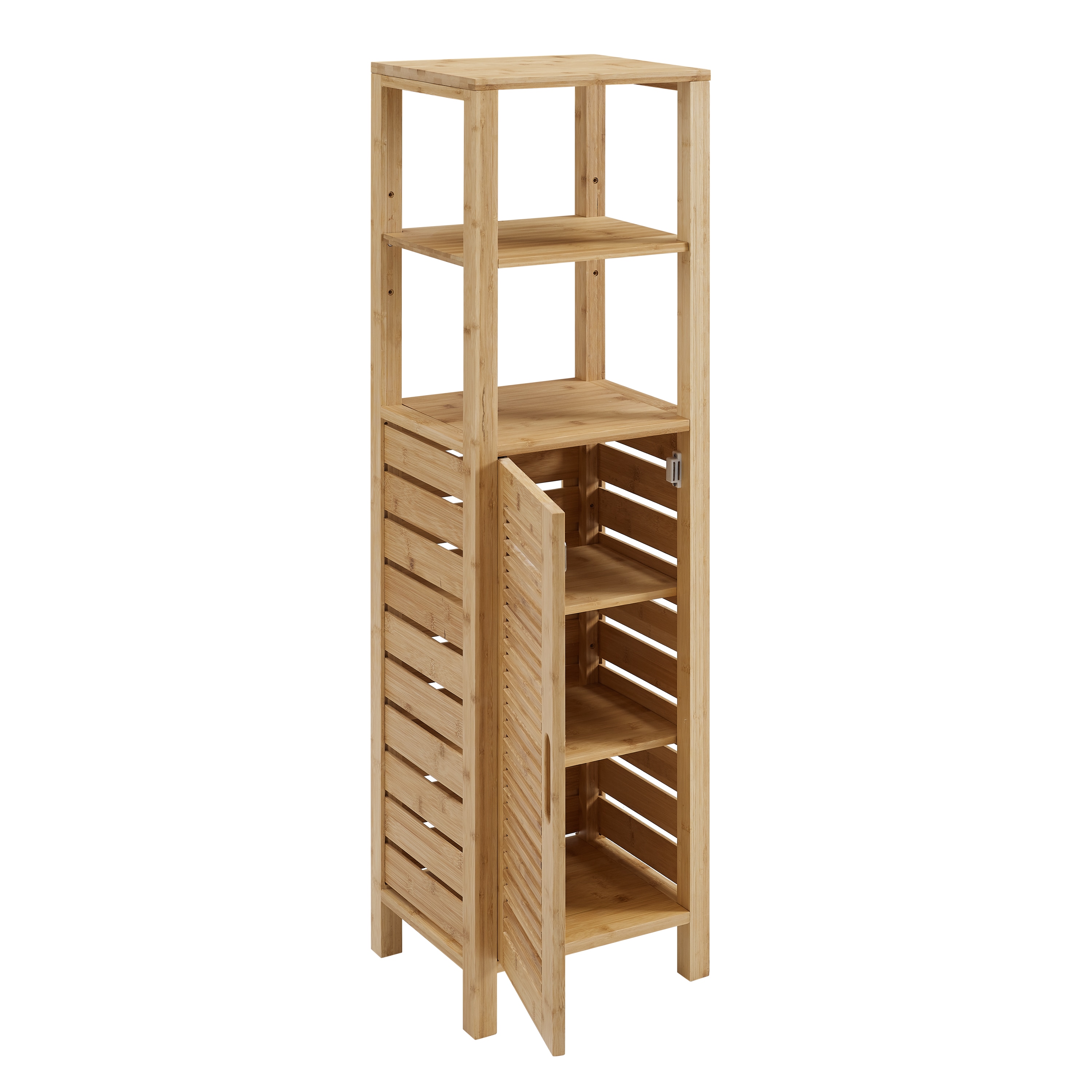 Natural Bamboo Tall Bathroom Storage Cabinet with Door