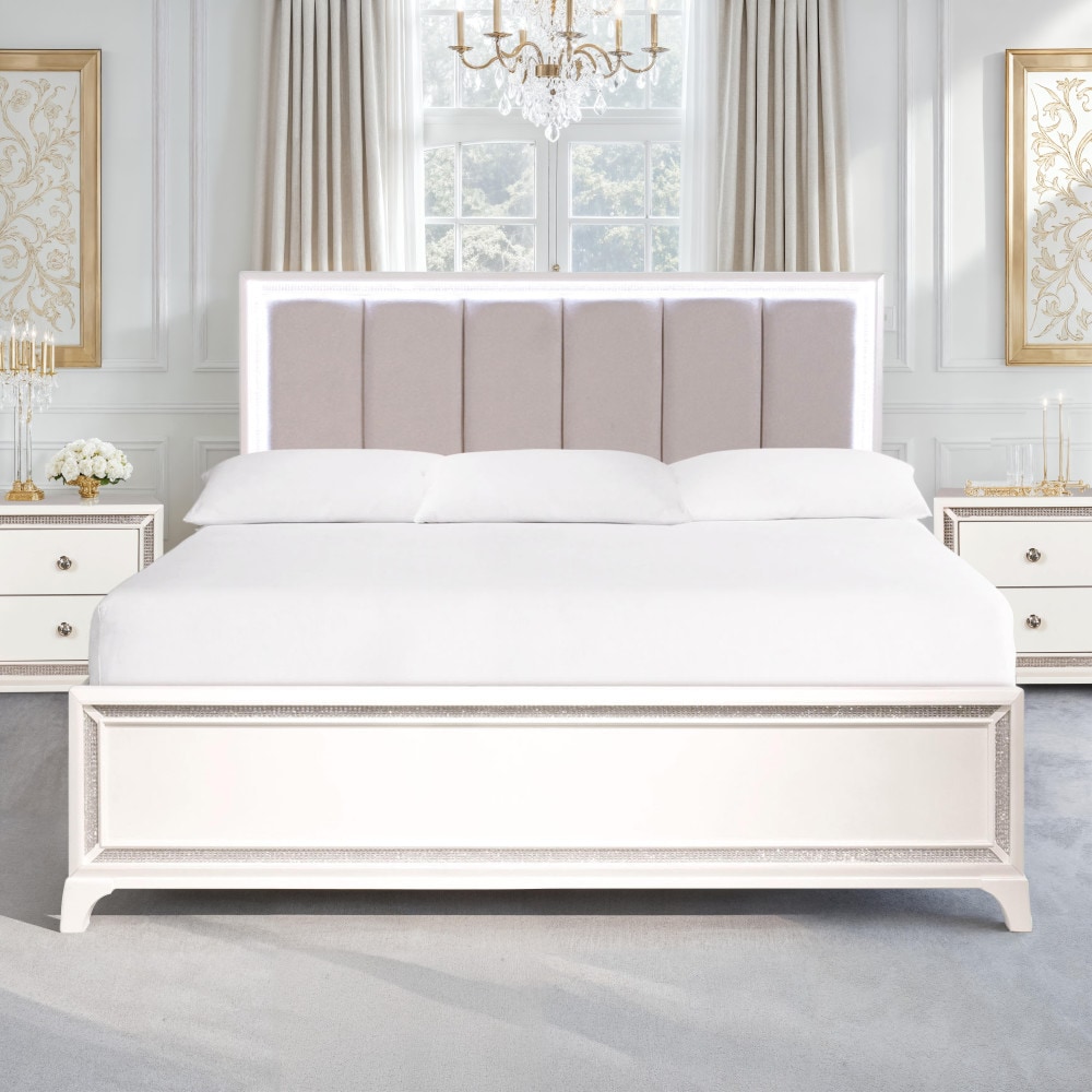 Steve Silver - Steve Silver Cassie Glam Illuminating Pearl White King Bed