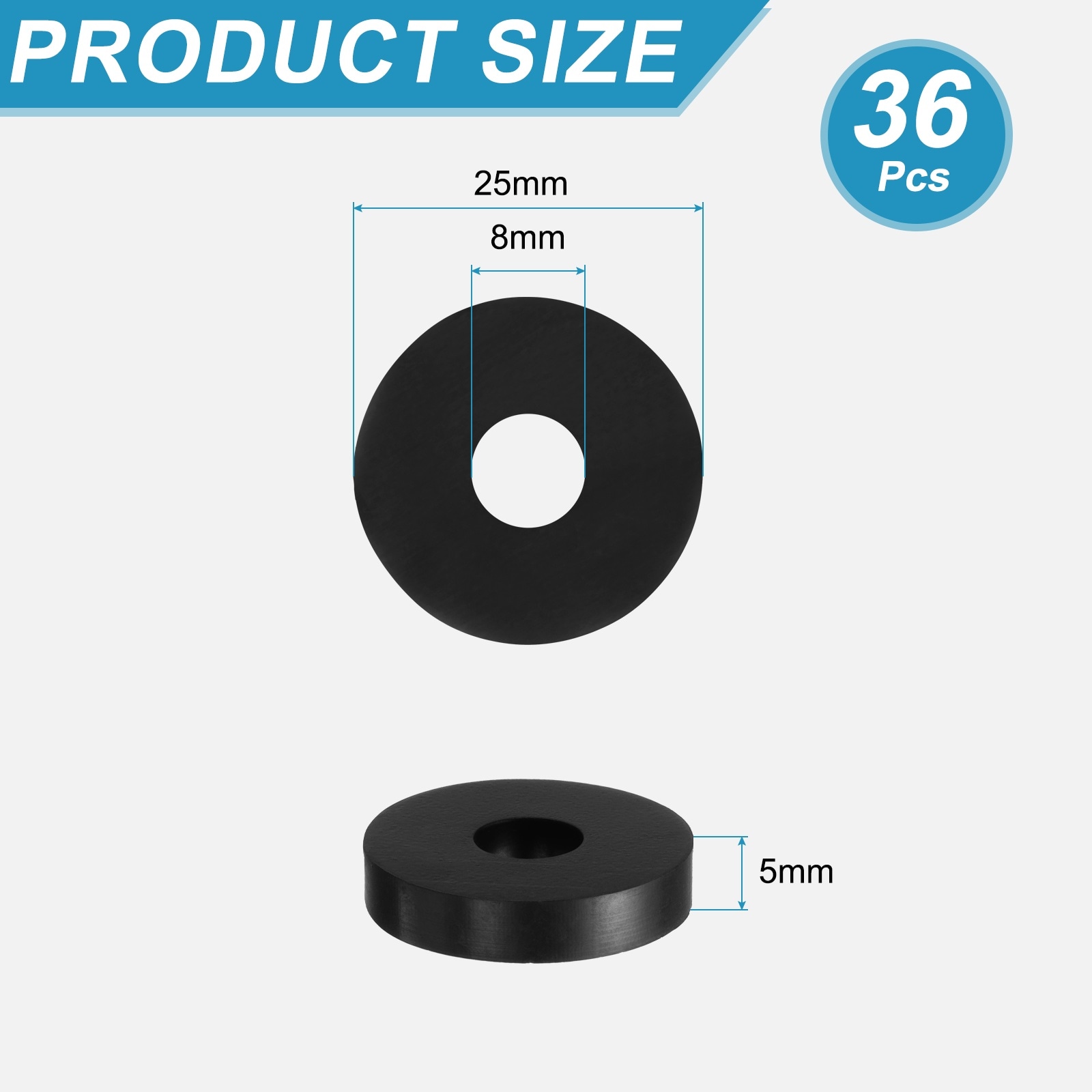 Unique Bargains 36pcs Rubber Spacers 25mm OD x 8mm ID x 5mm Height ...