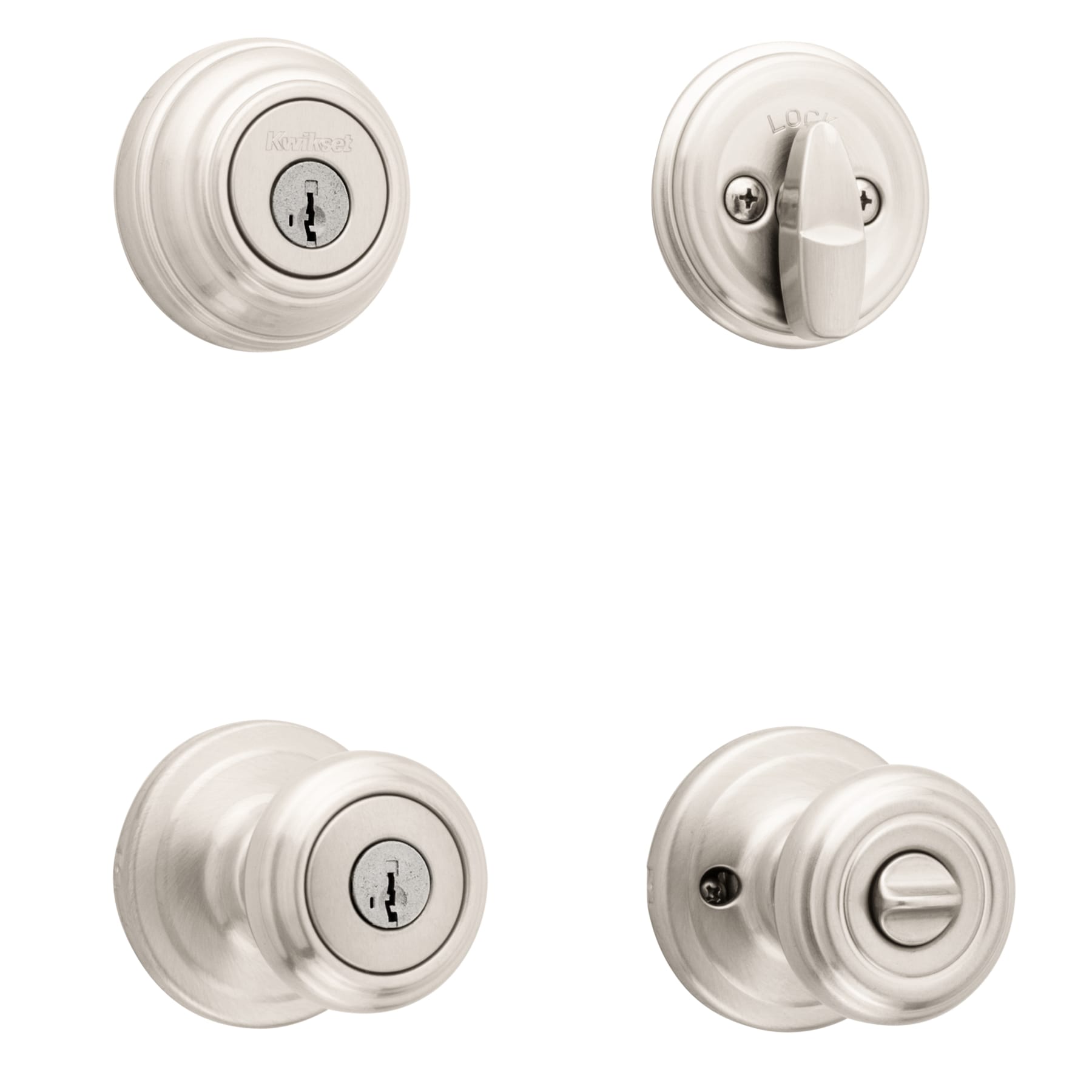 Kwikset Signatures Cameron Satin Nickel Smartkey Single-cylinder deadbolt  Keyed Entry Door Knob Combo Pack with Antimicrobial Technology in the Door  Knobs department at