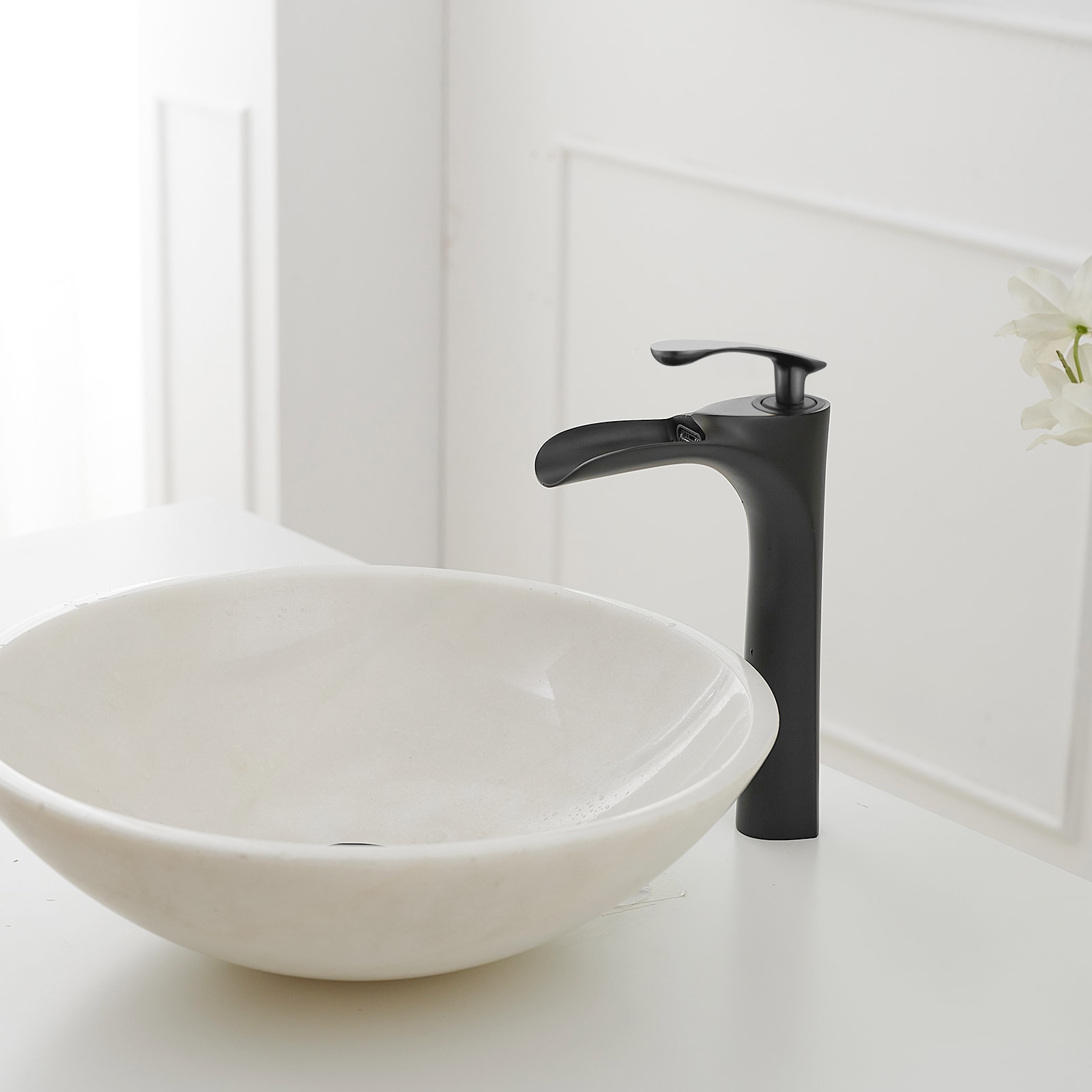 Matte Black Single Handle Vessel Sink Faucet with Drain