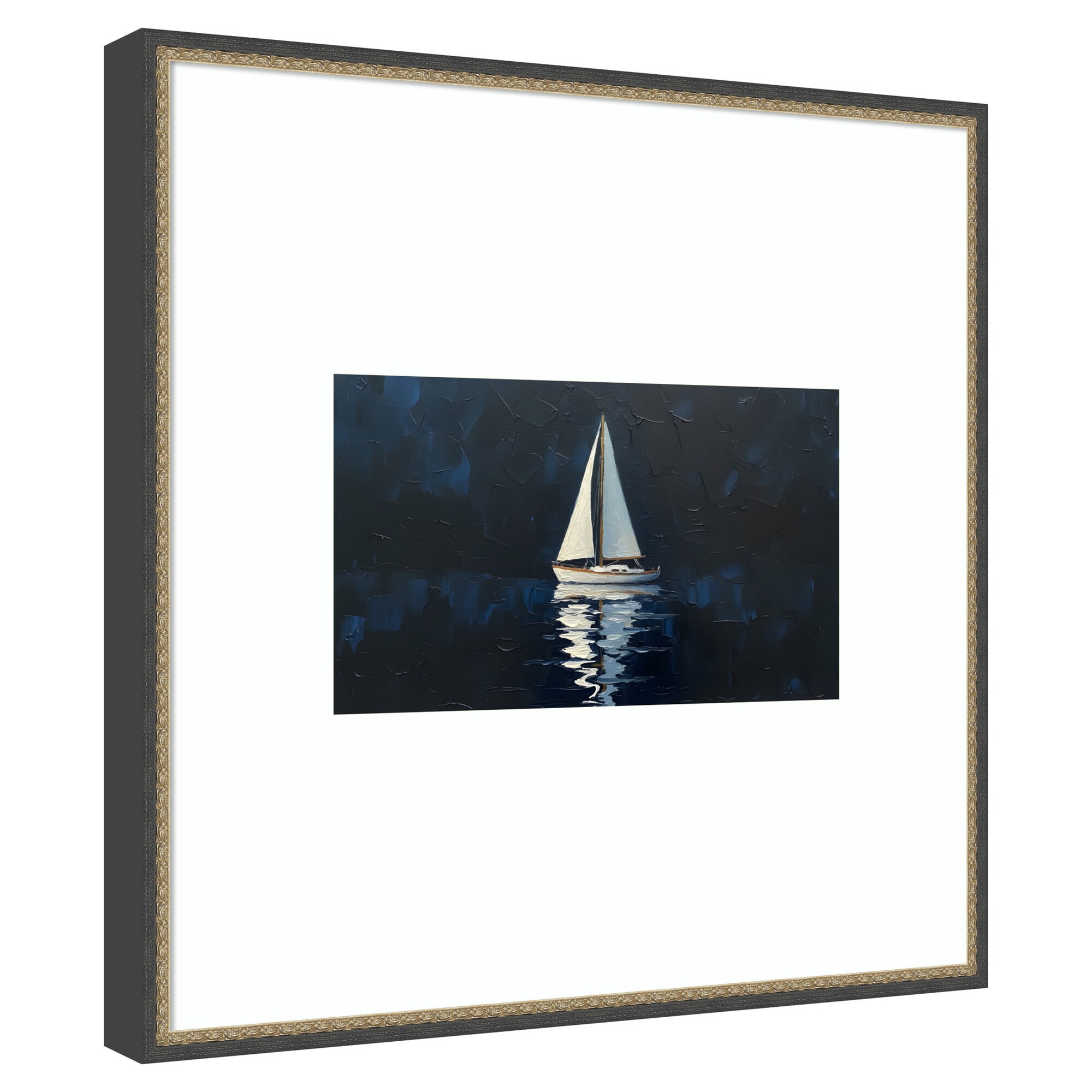 Amanti Art  Sailboat at Night by Hugo Wood Framed Wall Art Print 33 in. W x 33 in. H