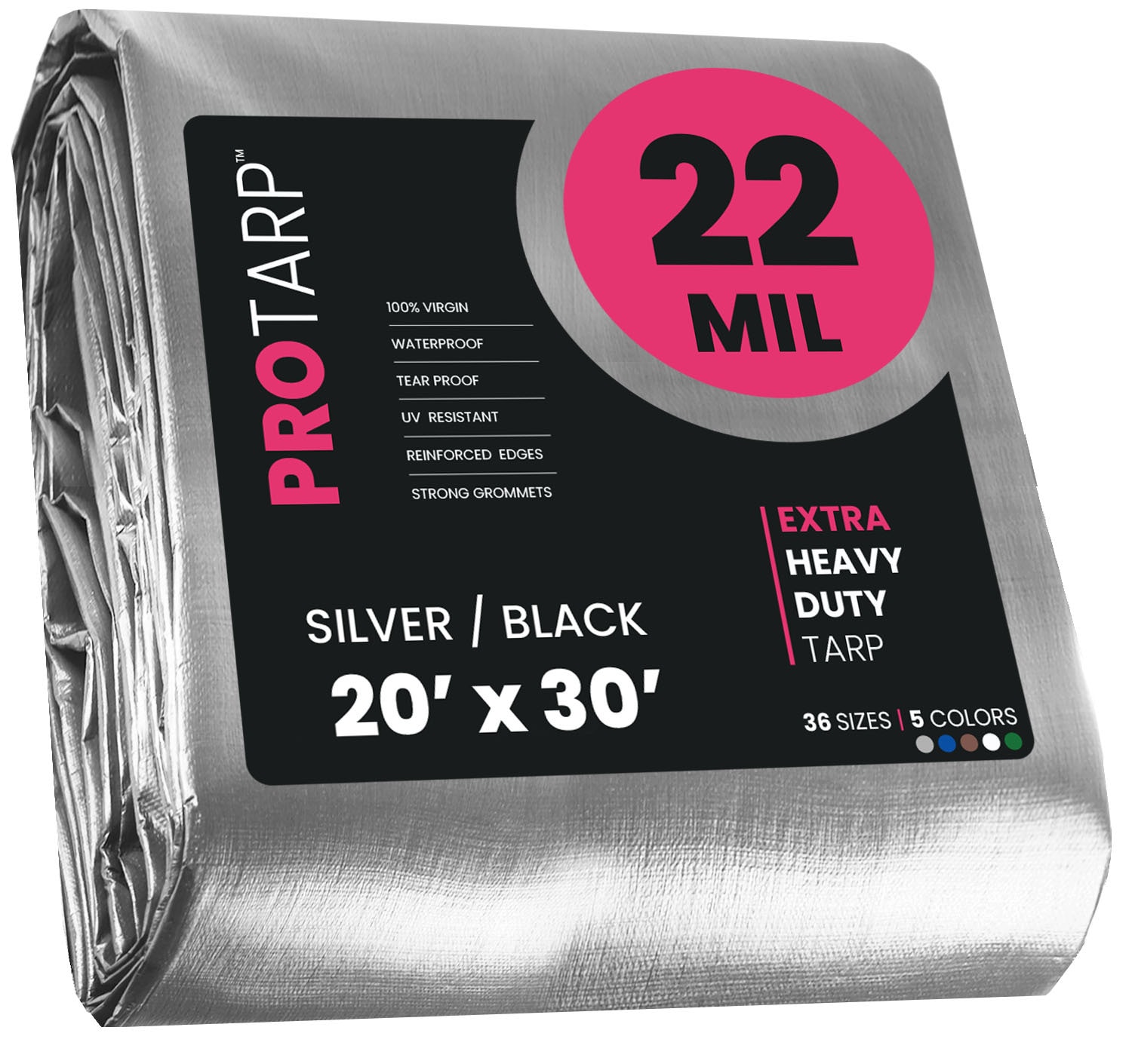 PROTARP PT-201-20X30 20-ft x 30-ft Silver Waterproof Commercial Polyethylene 22-Mils Tarp