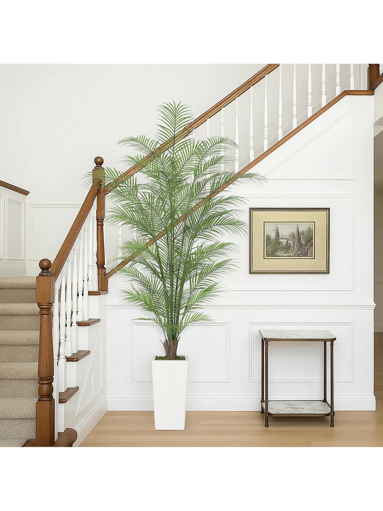 Qeetex PHK-33YF7JWJ-HF4 6FT(2pcs) Artificial Palm Tree - Fake Tree with White Tall Planter - Faux Tropical Areca Floor Plant in Pot - Artificial Silk Plant for Home Office Living Room Decor Indoor