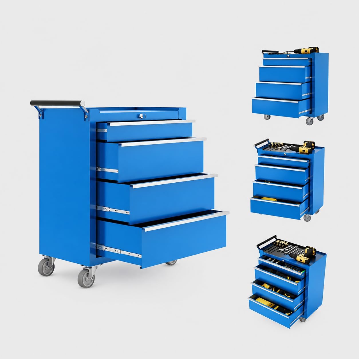 Garvee Rolling Tool Chest 5 Drawers Tool Storage Cabinet Toolbox with Wheels Portable Tool Cabinet Organizer with Locking System and Drawer Liners Tool Storage Cart for Garage Workshop Blue
