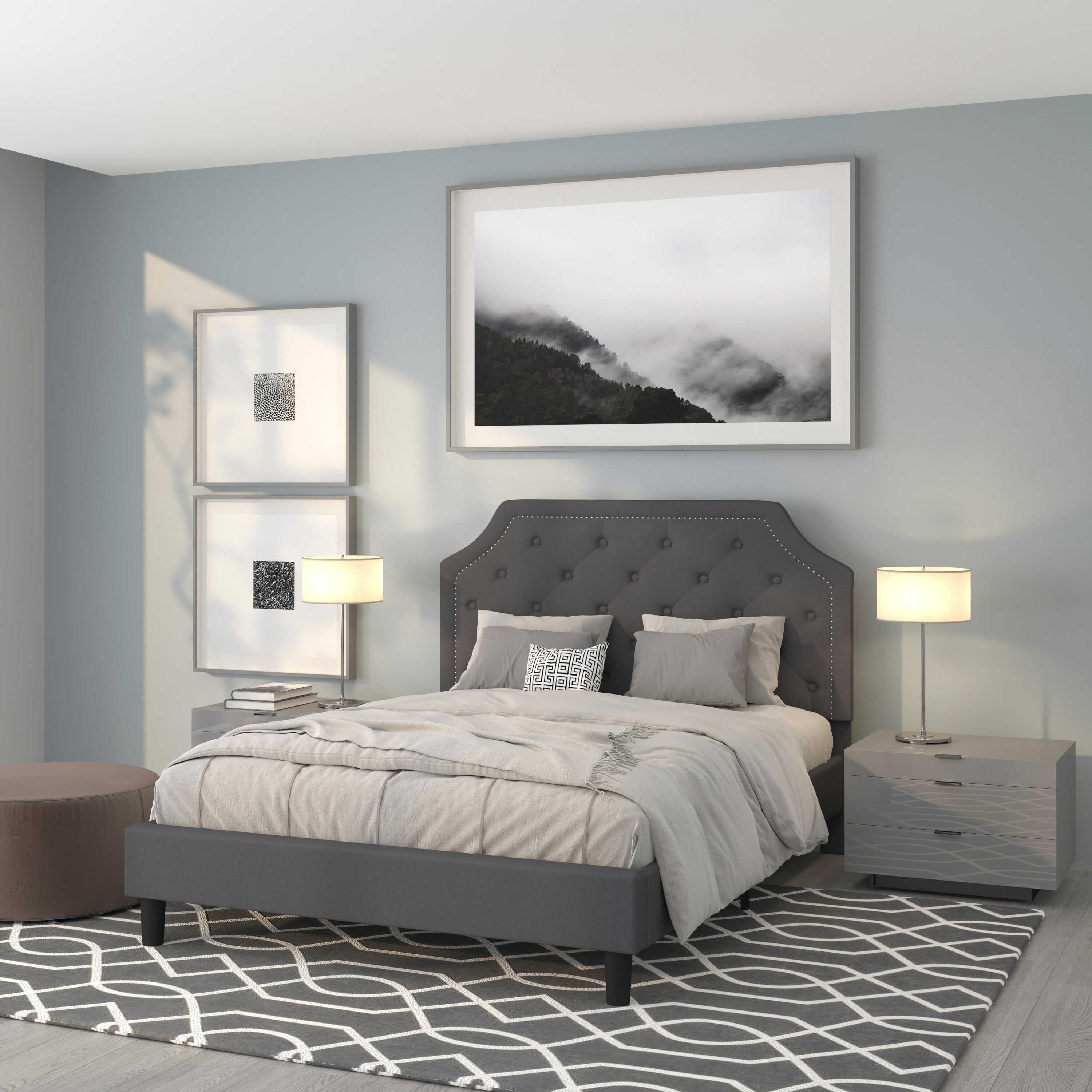Flash Furniture 889142227236 Brighton Dark Gray Queen Upholstered Platform Bed