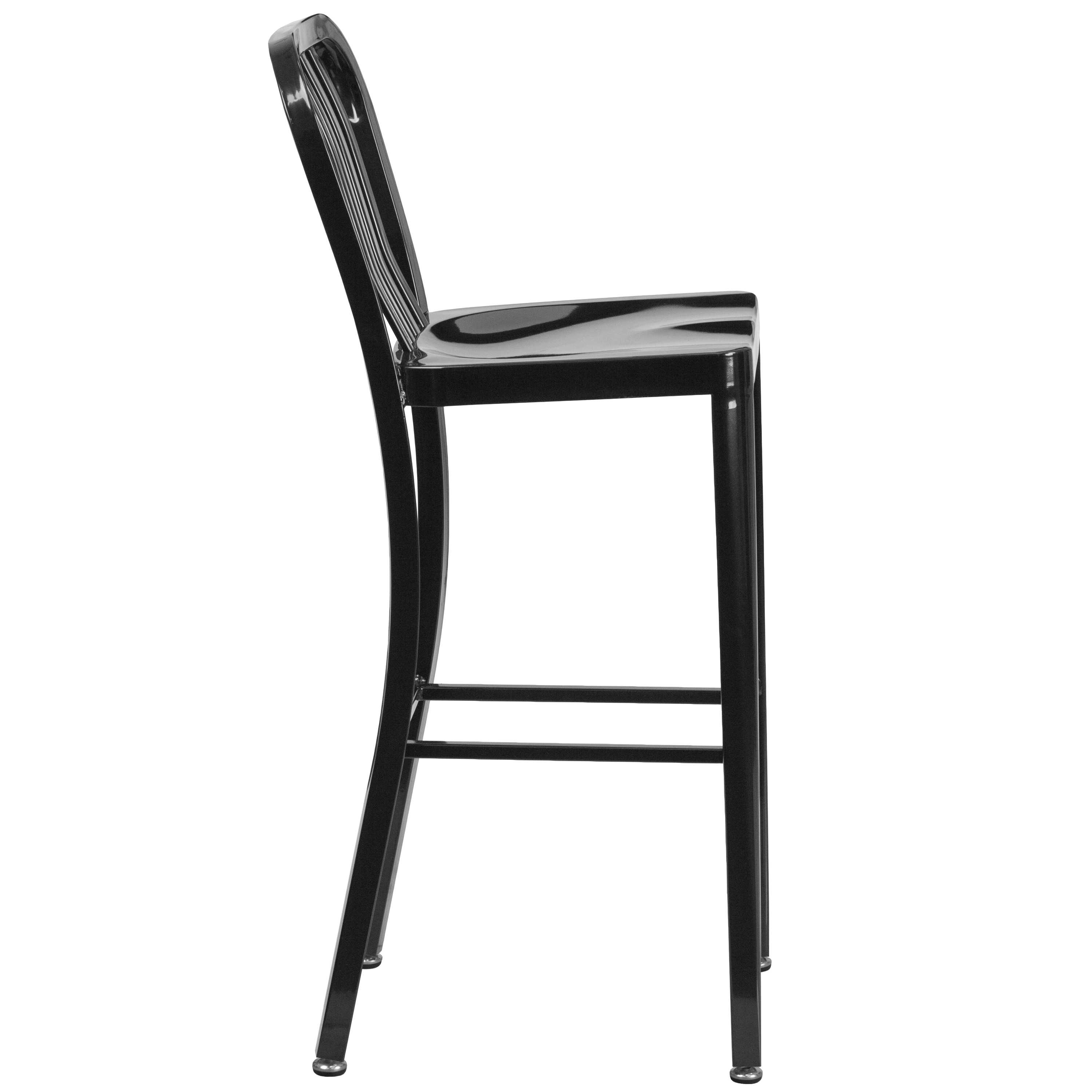 Black Metal 30" Indoor-Outdoor Slat Back Barstool