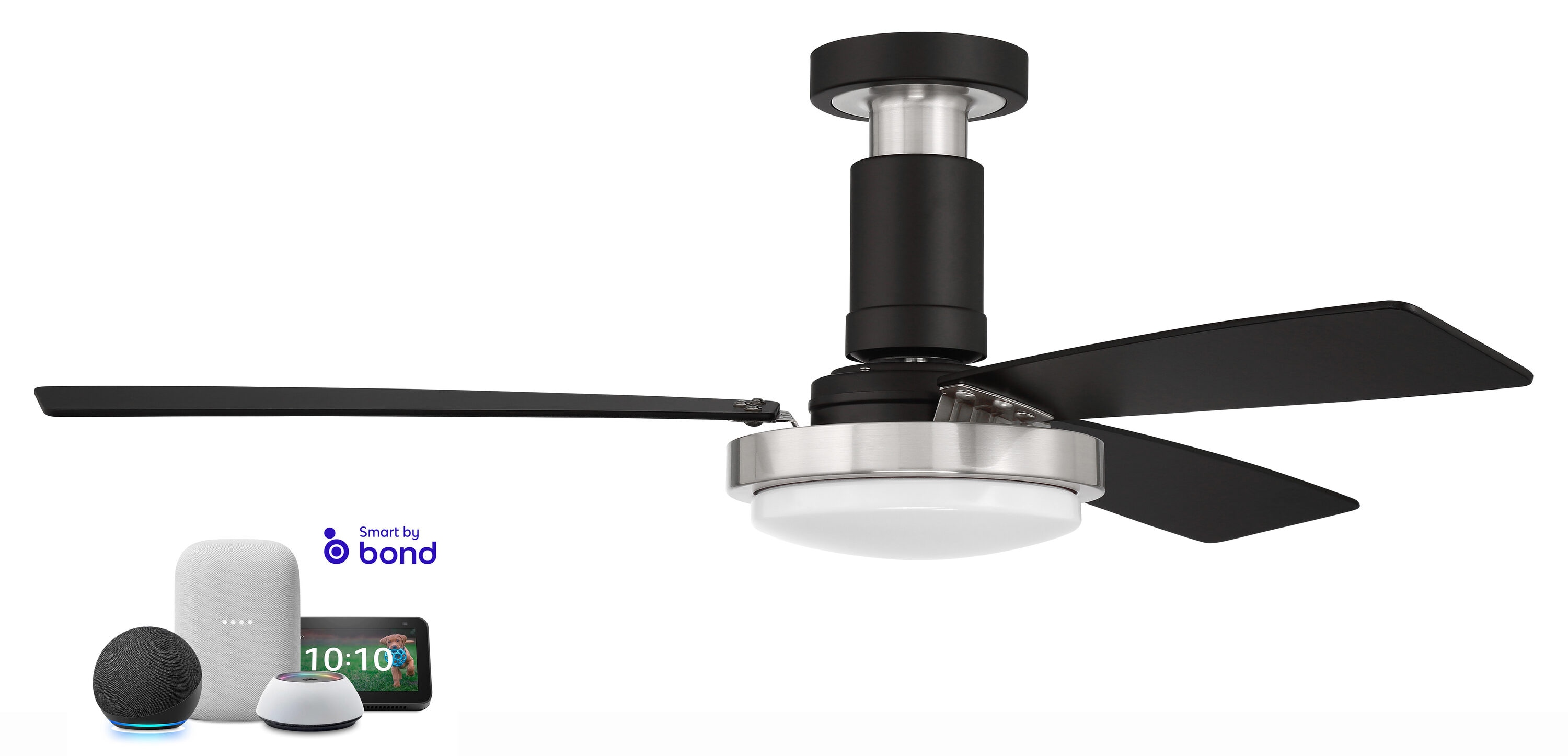 Craftmade MNG52FBBNK3 Manning 52-in Flush Mount Smart Flat Black and Brushed Polished Nickel with Flat Black Blades Ceiling Fan With Light - Remote Included ( 3 -Blade )