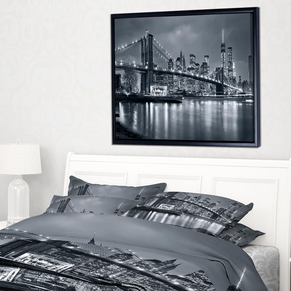 Designart Panorama New York City at Night- Cityscape Framed Canvas ...