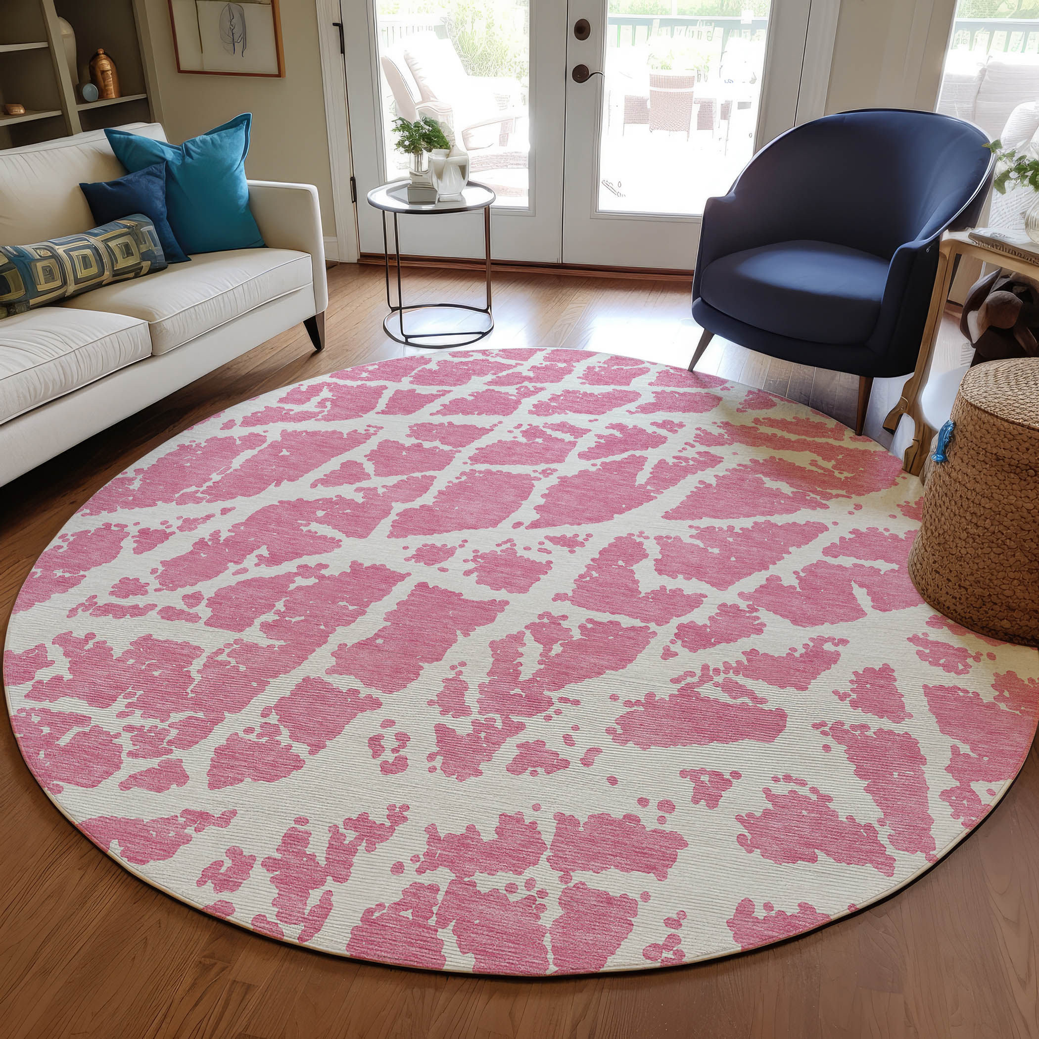 Addison Rugs ACN501PI8RO Chantille ACN501PI 8 x 8 (ft) Polyester Pink Round Indoor/Outdoor Abstract Machine washable Area rug