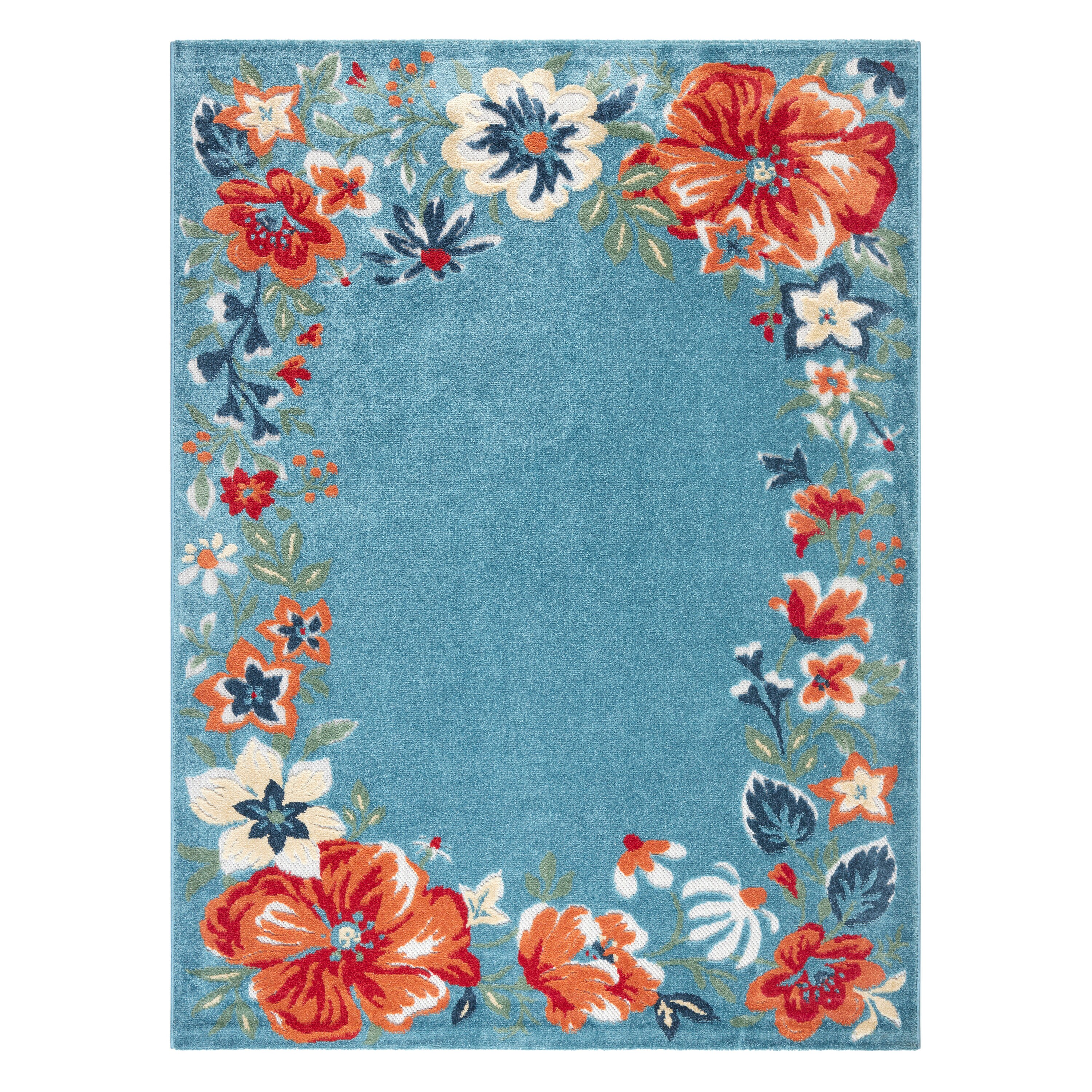 Town & Country Living 2-21513-314 5 x 7 (ft) Loomed Polyester Blue/Red/Ivory Rectangular Indoor/Outdoor Floral/Botanical Area rug